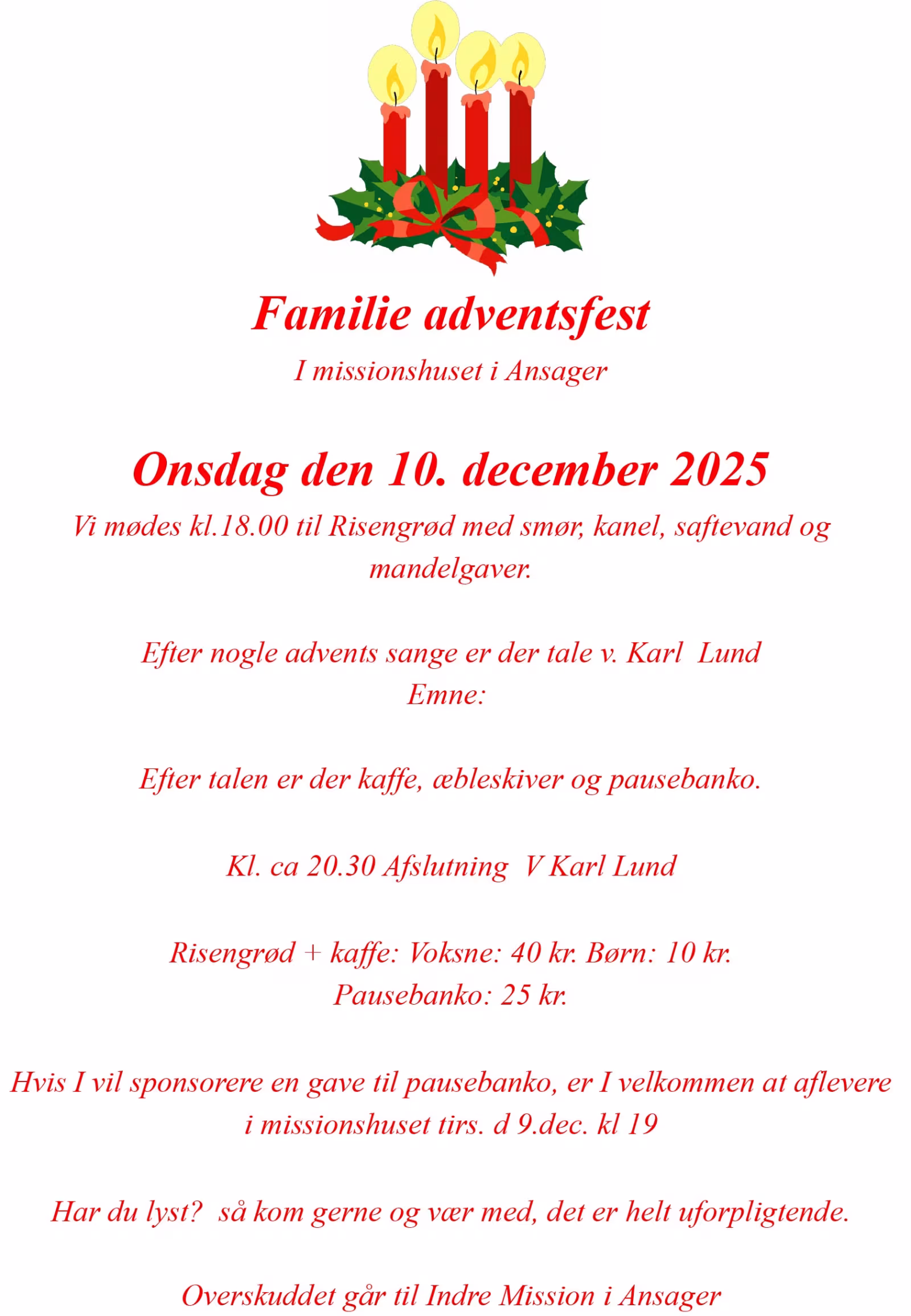 Familieadvents­fest i Missionshuset Ansager