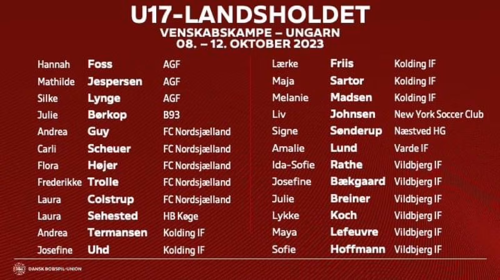 Amalie Lund fra Varde IF igen udtaget til U 17 landsholdet