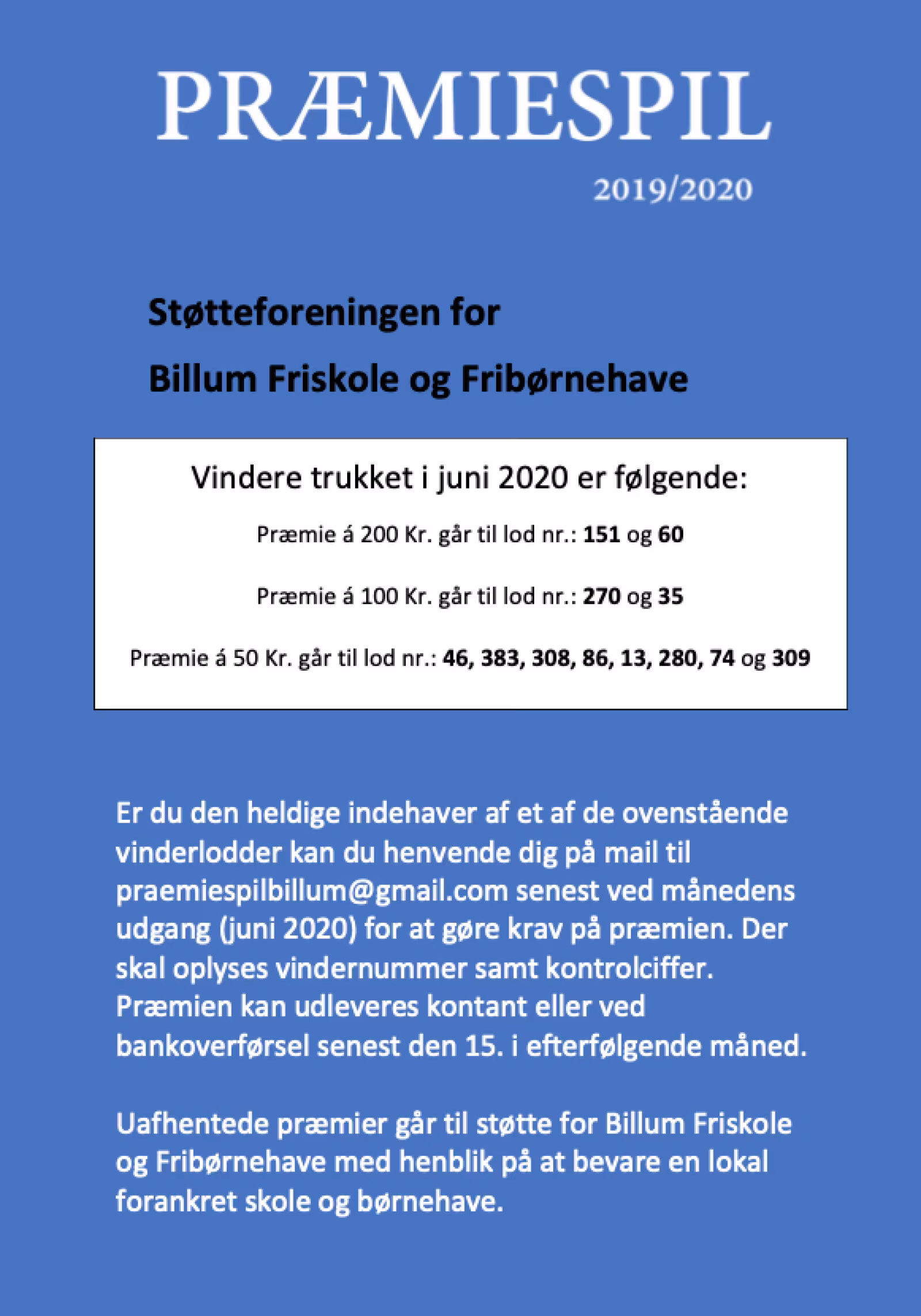 Præmiespil for Billum Friskole og Fribørnehave