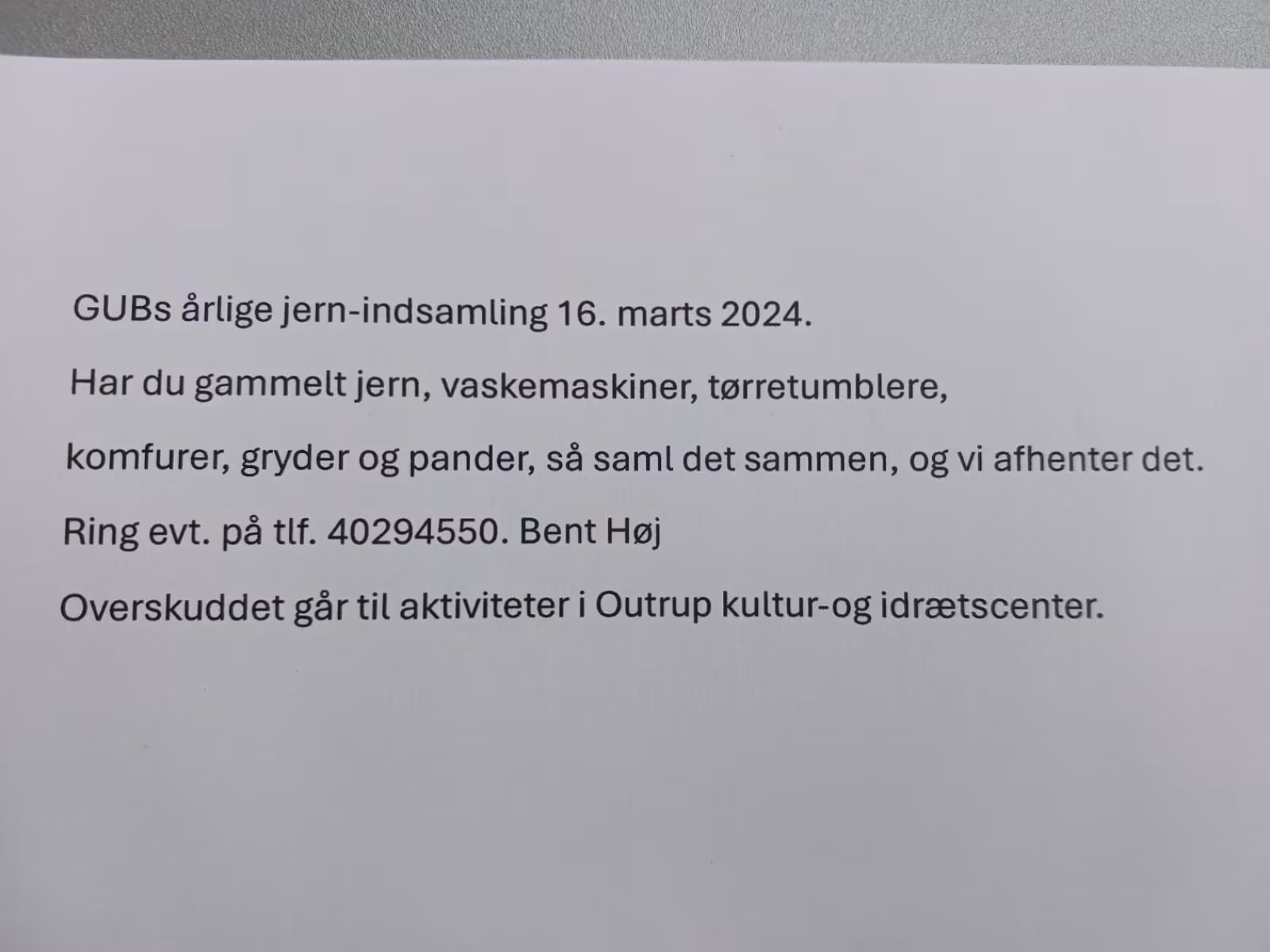 GUBs årlige jern-indsamling