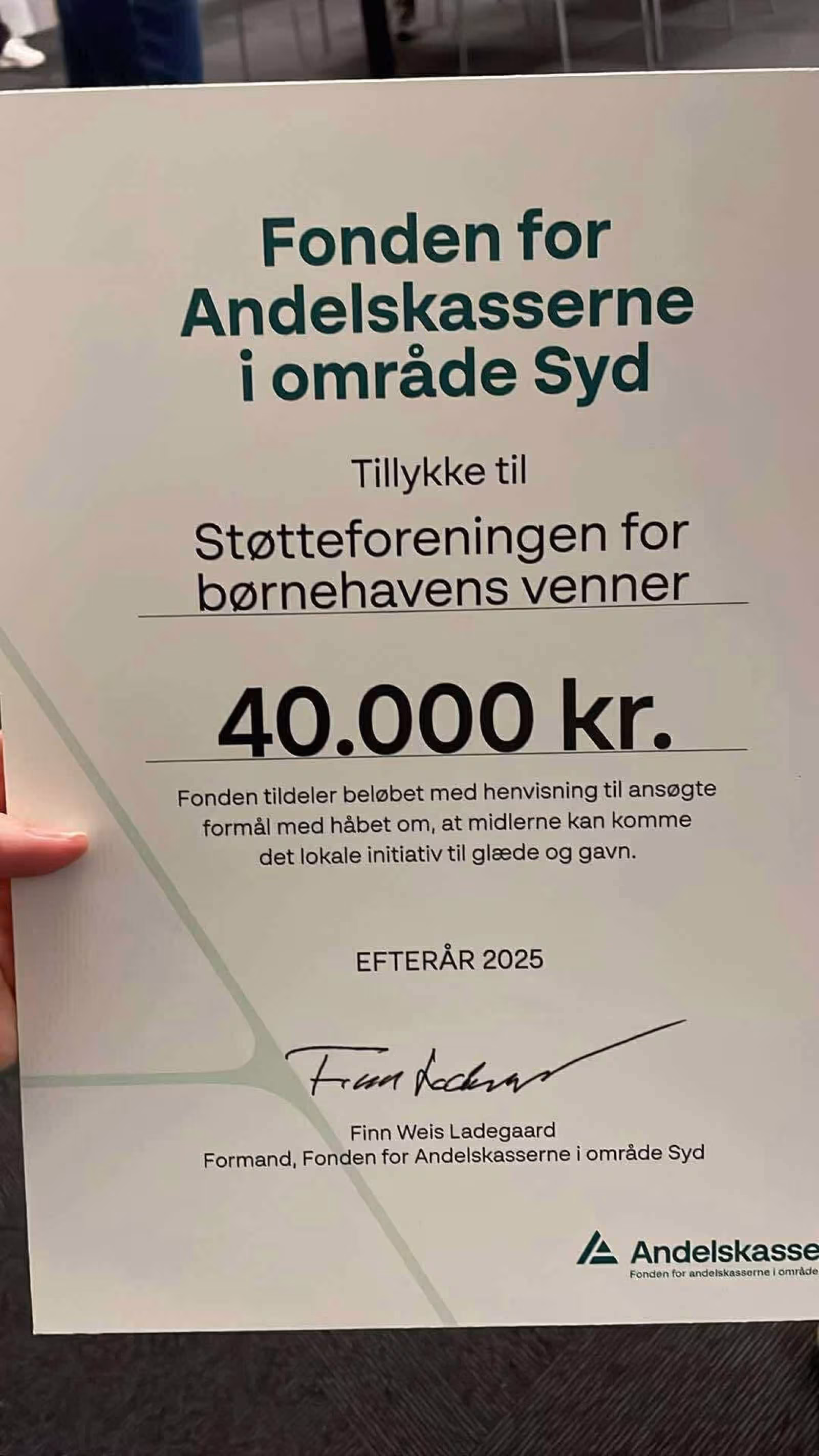 Børnehavens Venner modtager 40.000 kroner