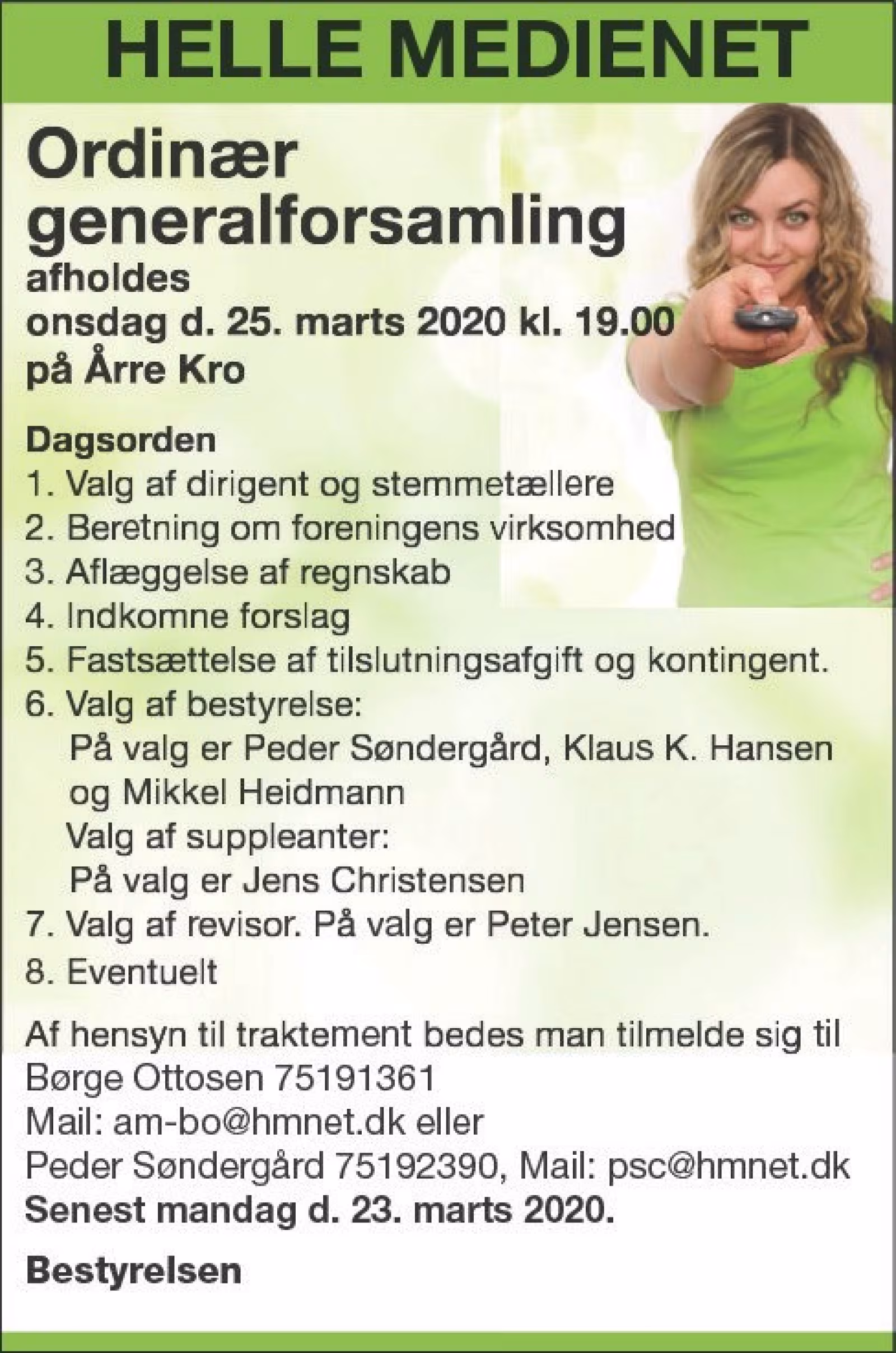 AFLYST!!!! Generalforsamling i Helle Medienet