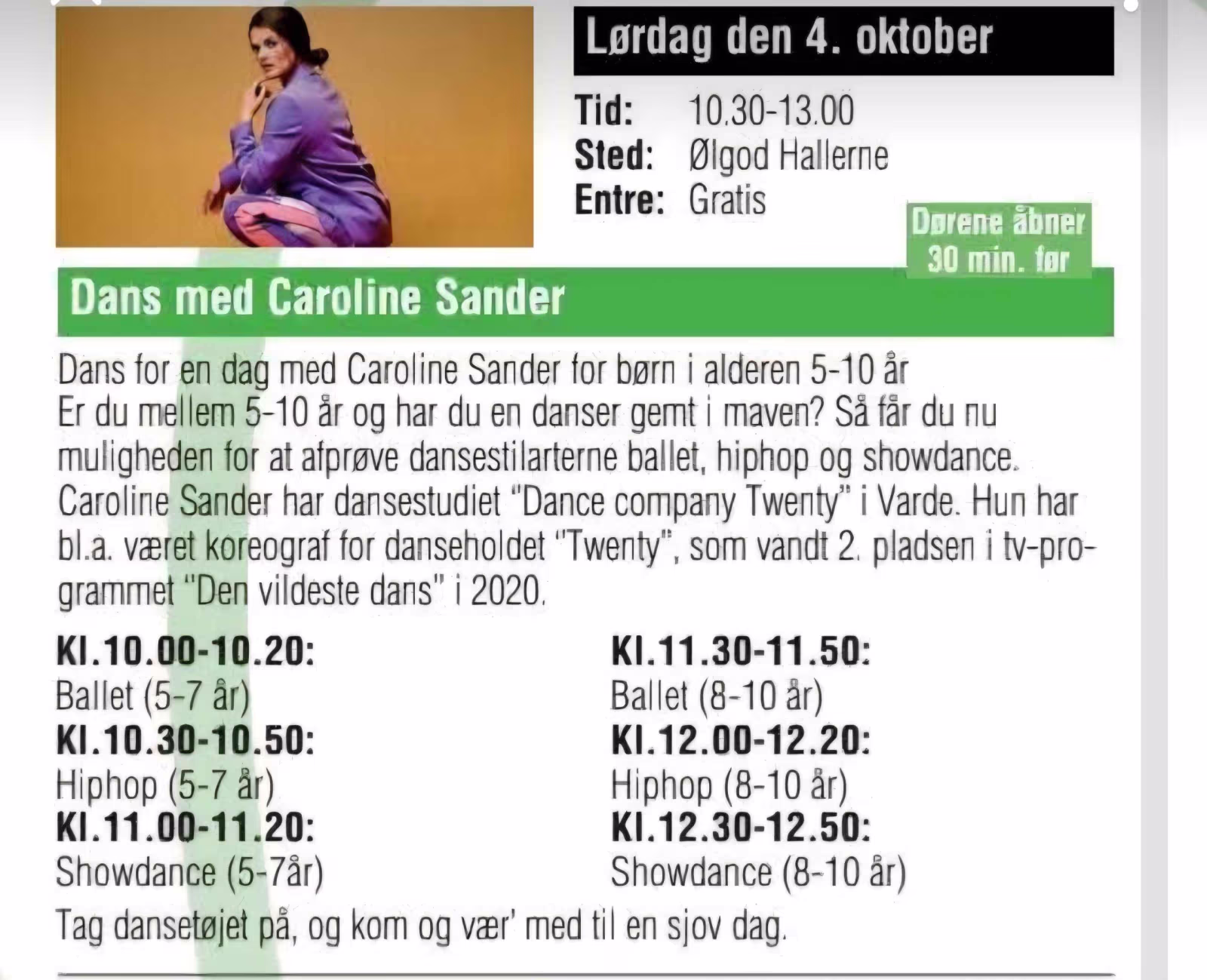 Dans med Caroline Sander i Ølgod Hallen. (Gratis)
