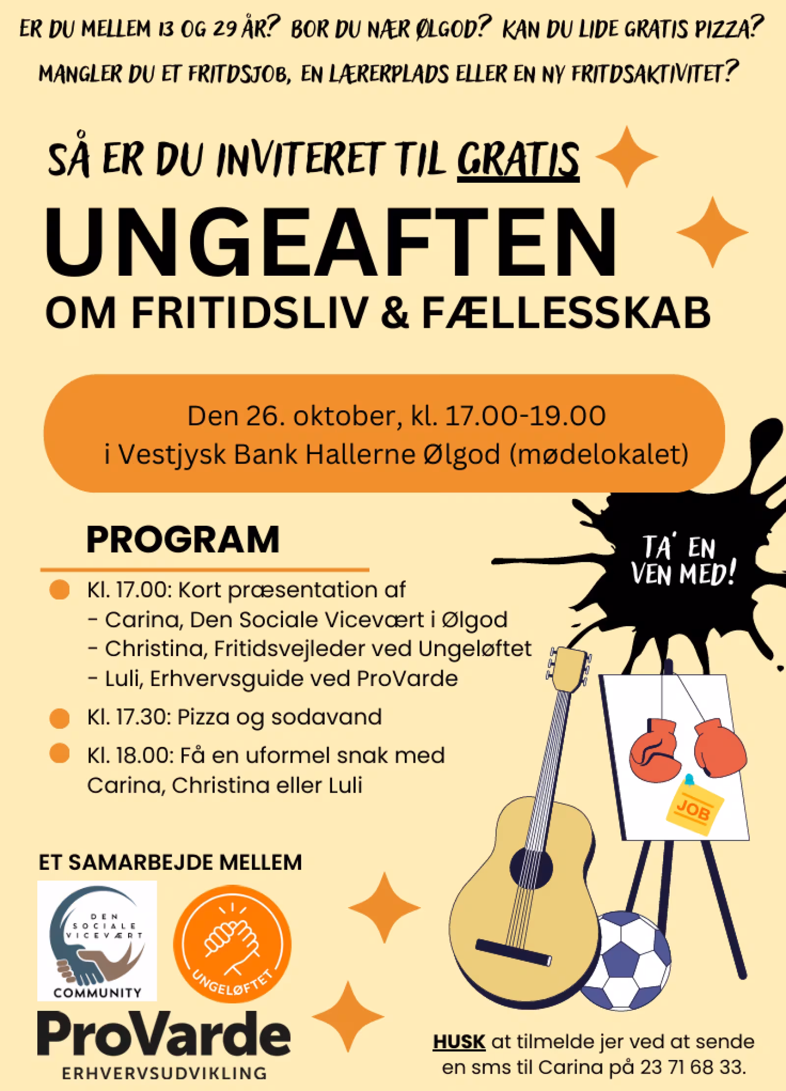 Unge nær Ølgod inviteres til gratis pizza og inspiration om job, fritidsliv og fællesskab.