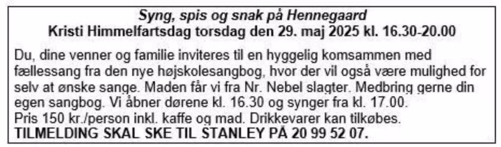Fællessang og samvær på Hennegaard