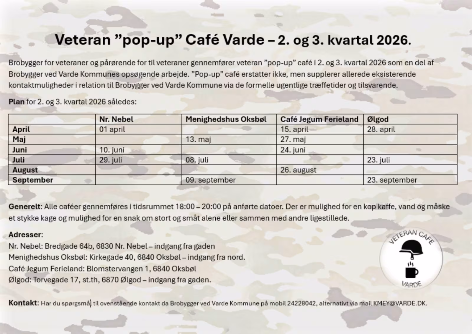 Veteraner og pårørende kan deltage i uformelle pop-up café i Ølgod