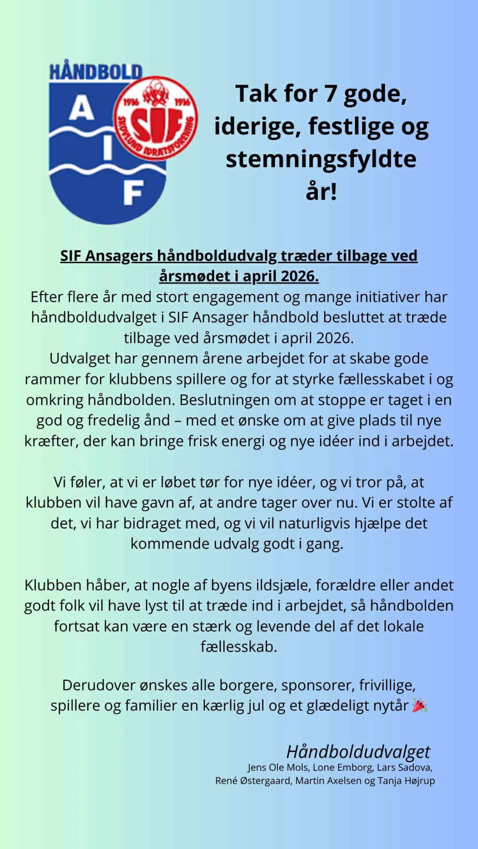 Håndboldudvalg træder tilbage i 2026