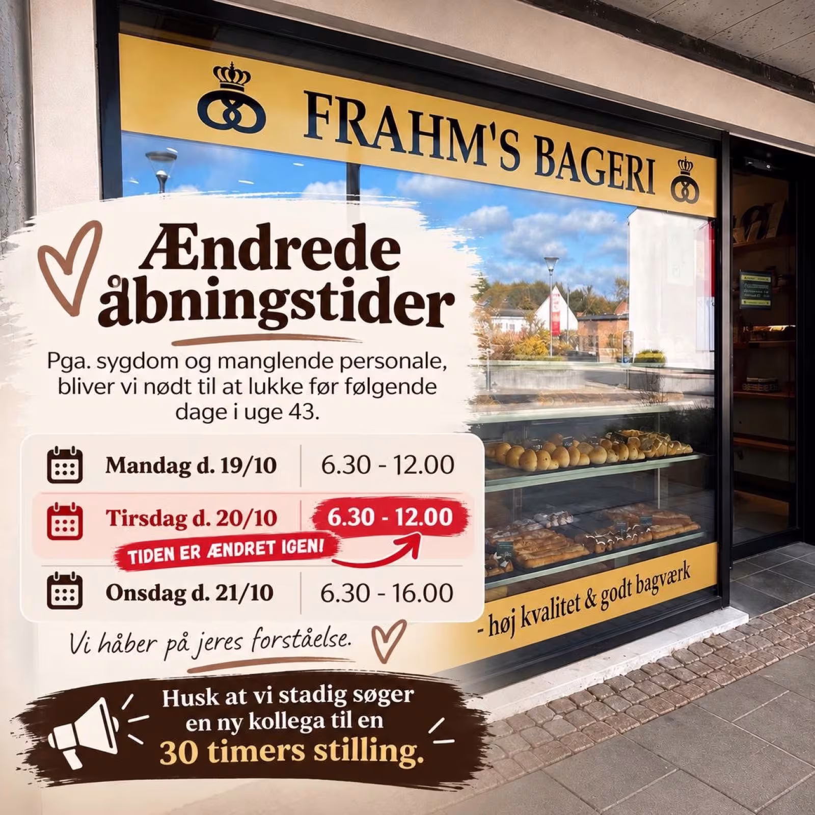 Frahm’s Bageri lukker tidligt tirsdag