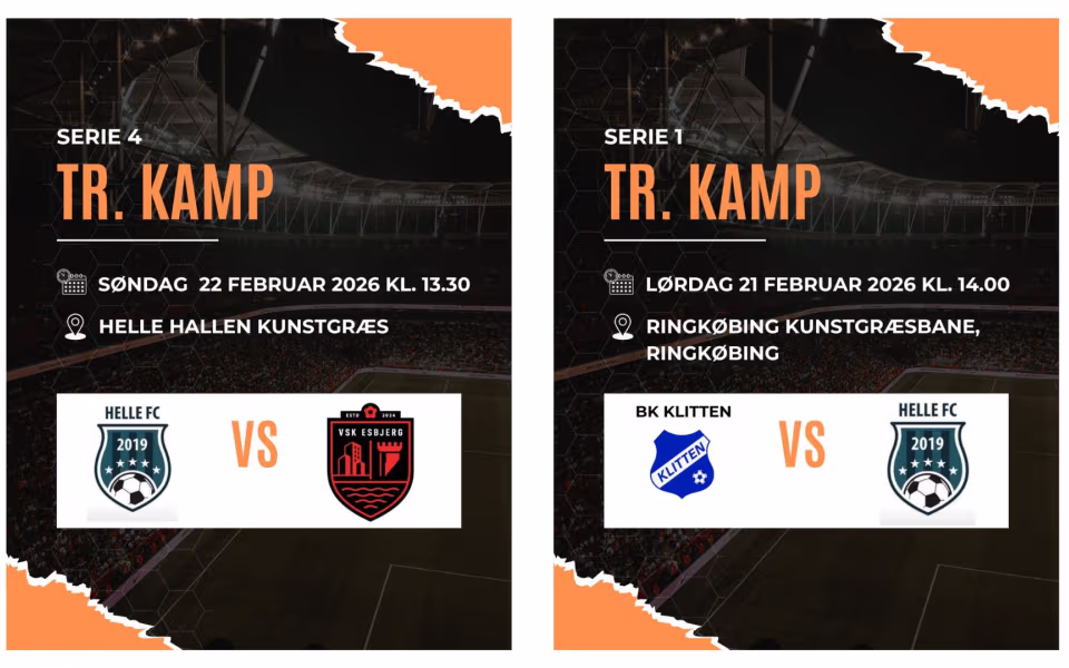 Fodbold. Træningskampe Helle FC Senior - serie 1 og serie 4 i kommende weekend