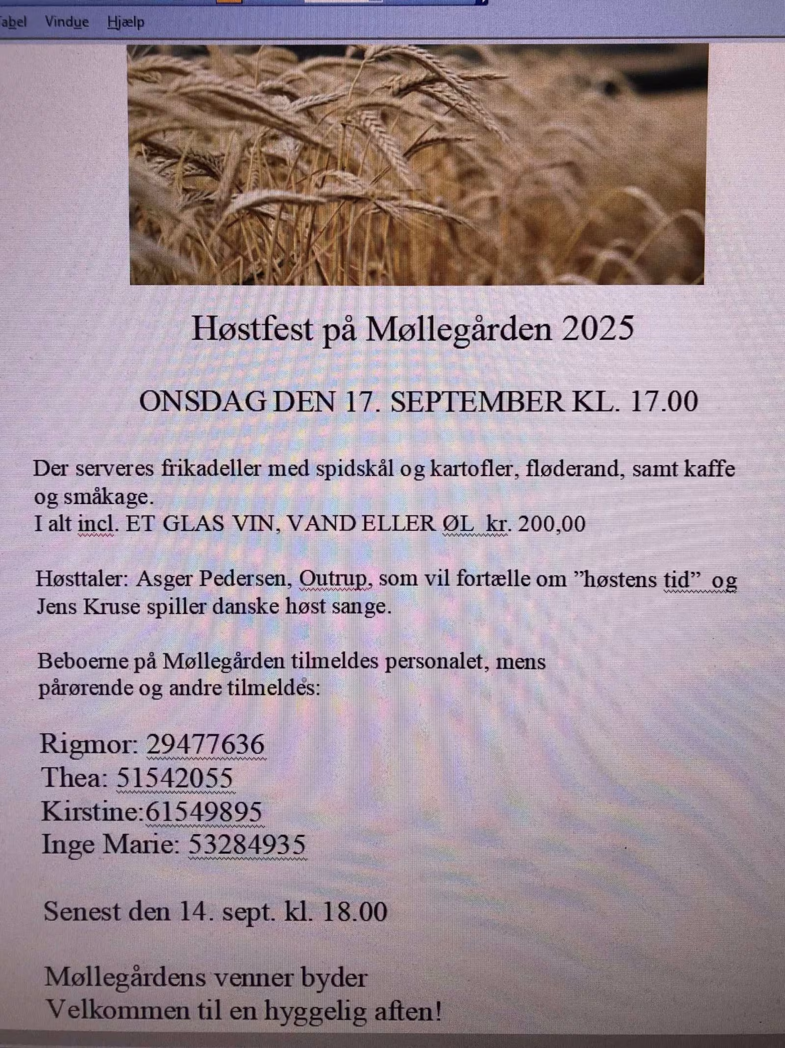 Møllegårdens Venner inviterer til høstfest
