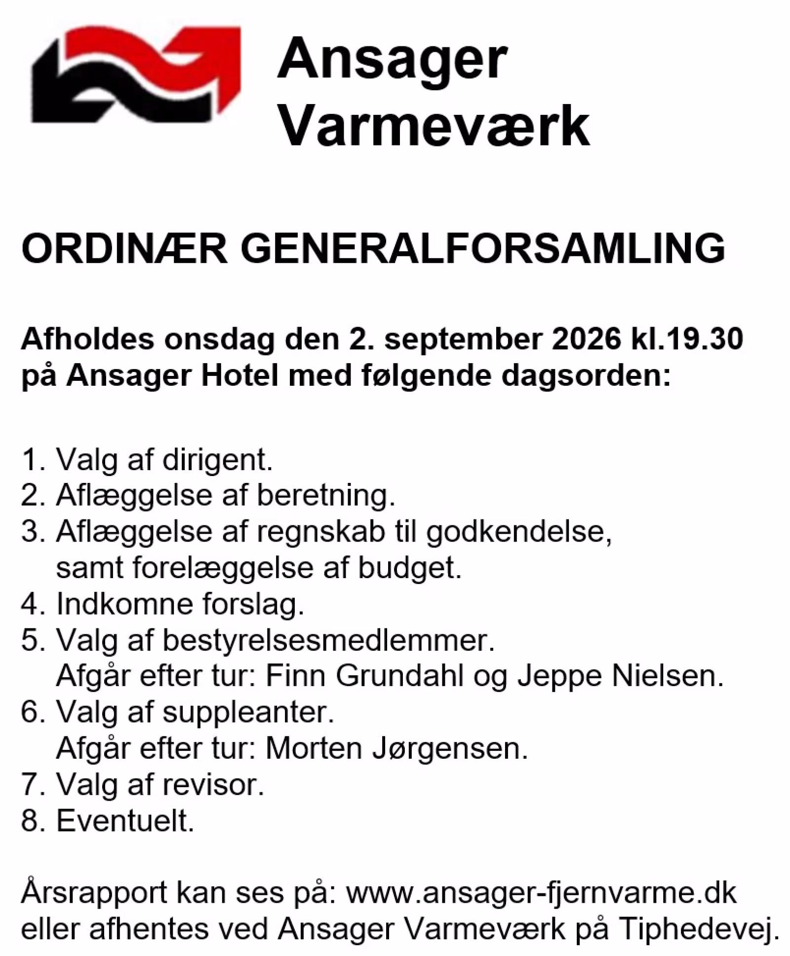 Ansager Varmeværk indkalder til generalforsamling