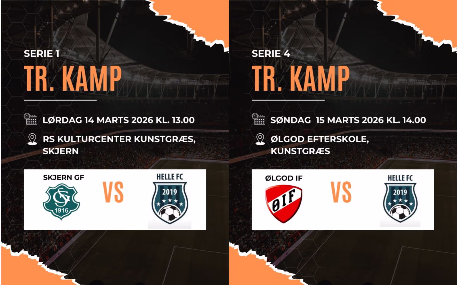 Fodbold. Træningskampe Helle FC Senior - serie 1 og serie 4 i kommende weekend