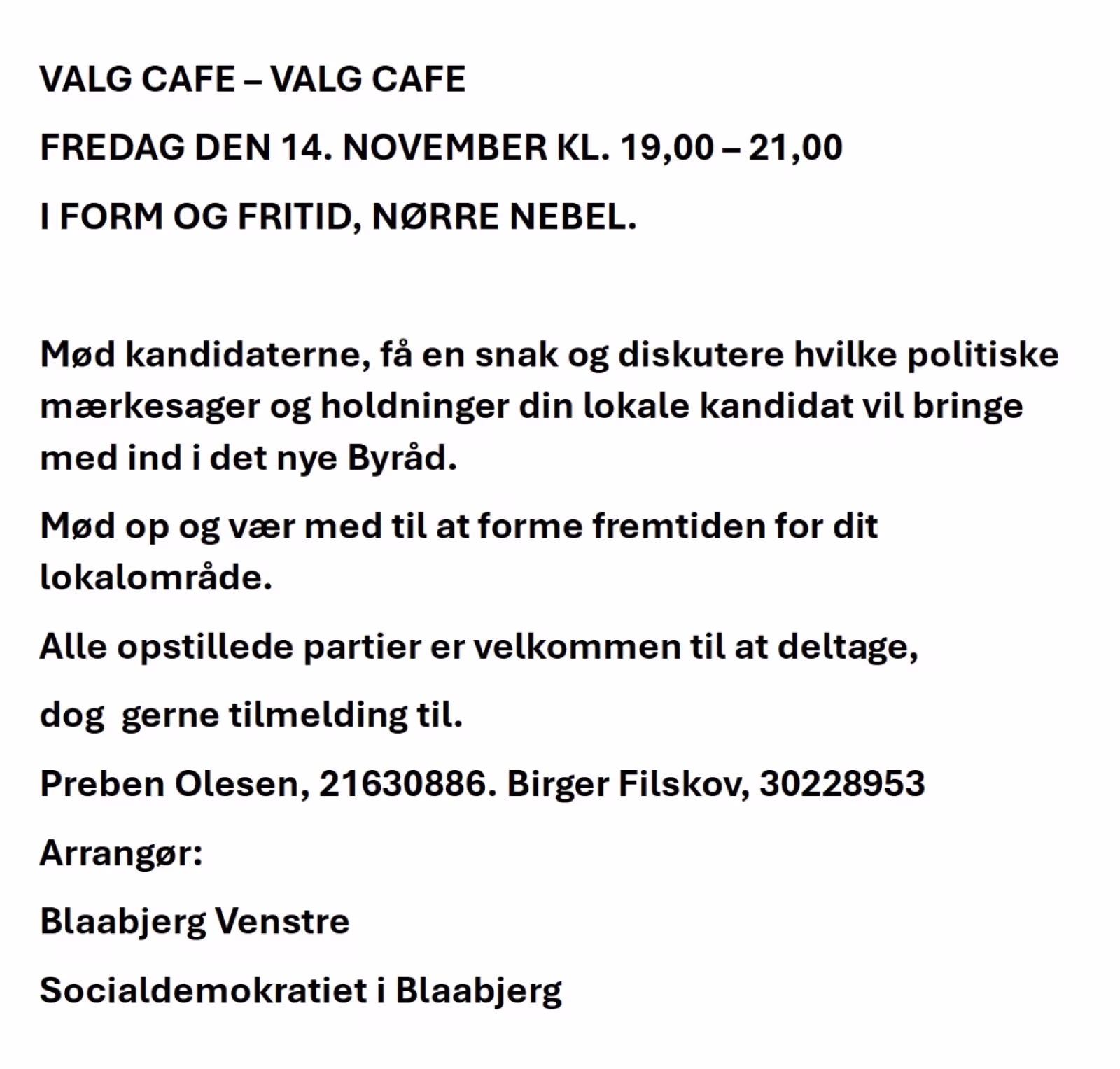 14 nov: Valgmøde Kommunevalget
