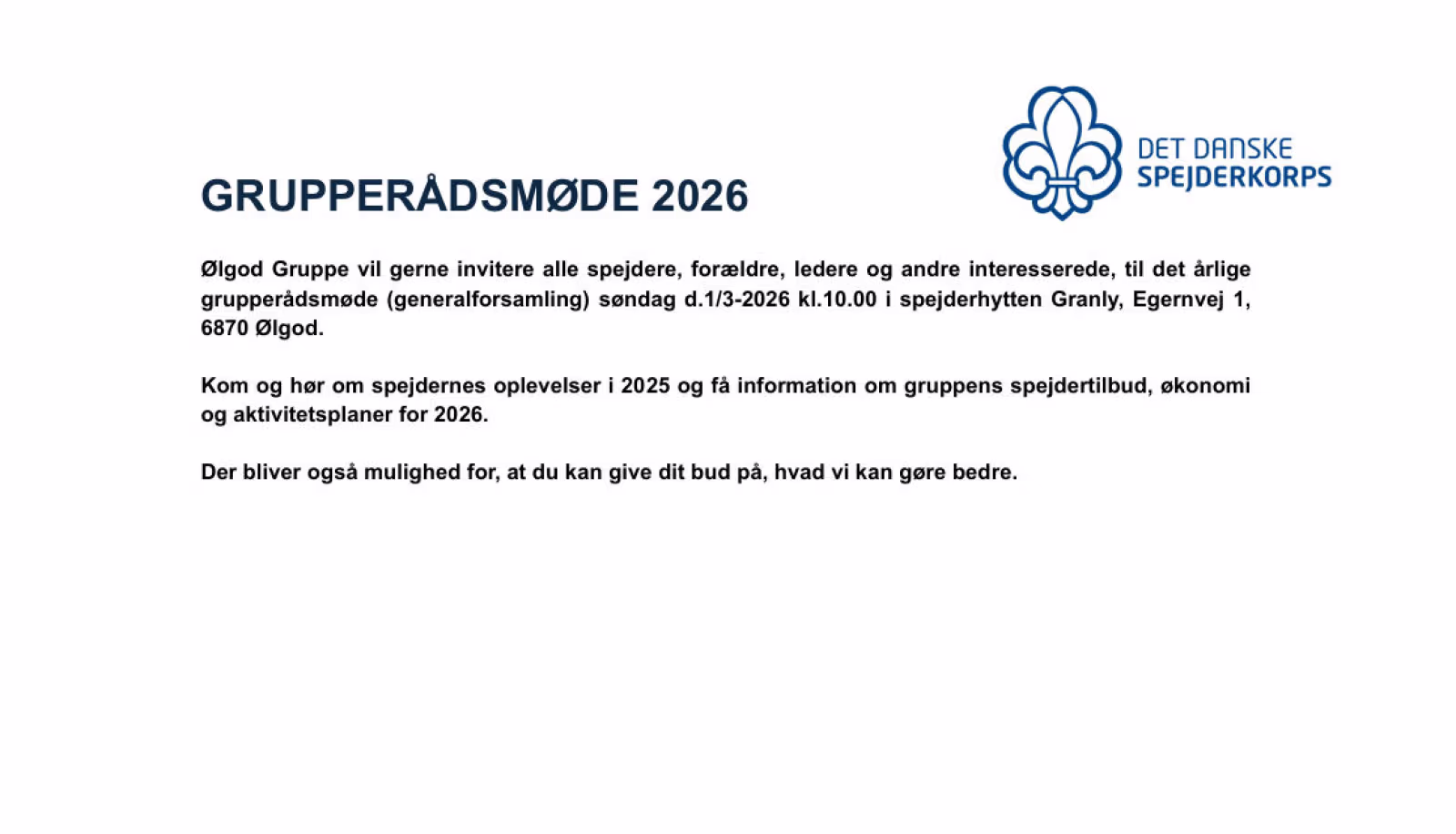 GRUPPERÅDSMØDE 2026 -  Det Danske Spejderkorps - Ølgod gruppen