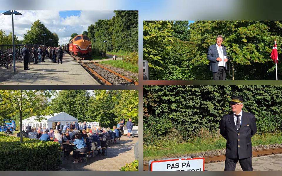 Tistrup Station forvandlet til et festligt samlingspunkt i anledning af den vestjyske længdebane 150-års jubilæum.