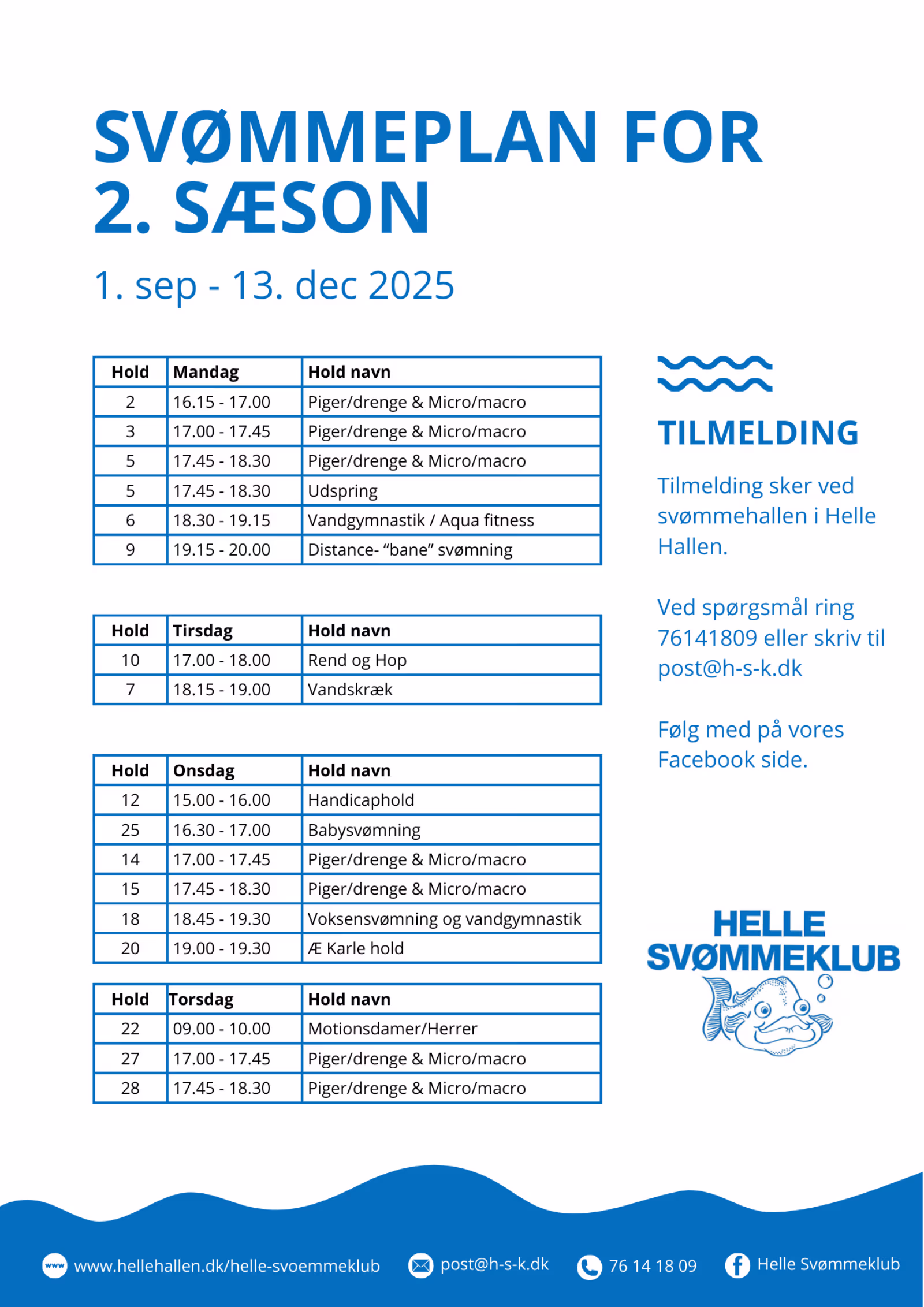 Sæsonstart i Helle Svømmeklub 1. september.