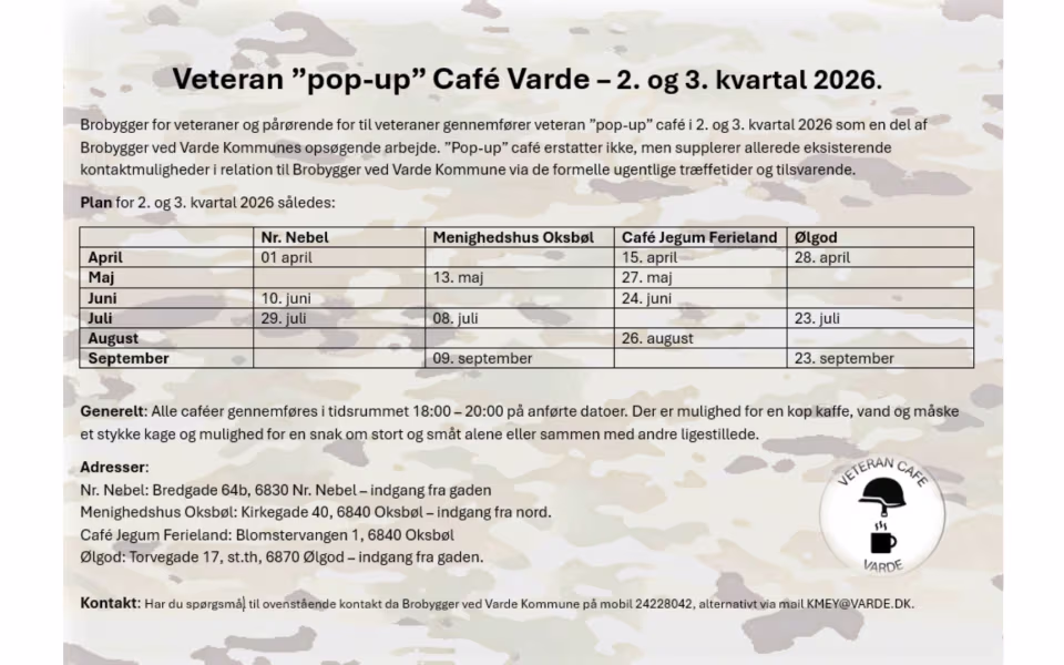 Veteraner og pårørende kan deltage i uformelle pop-up café i Ølgod