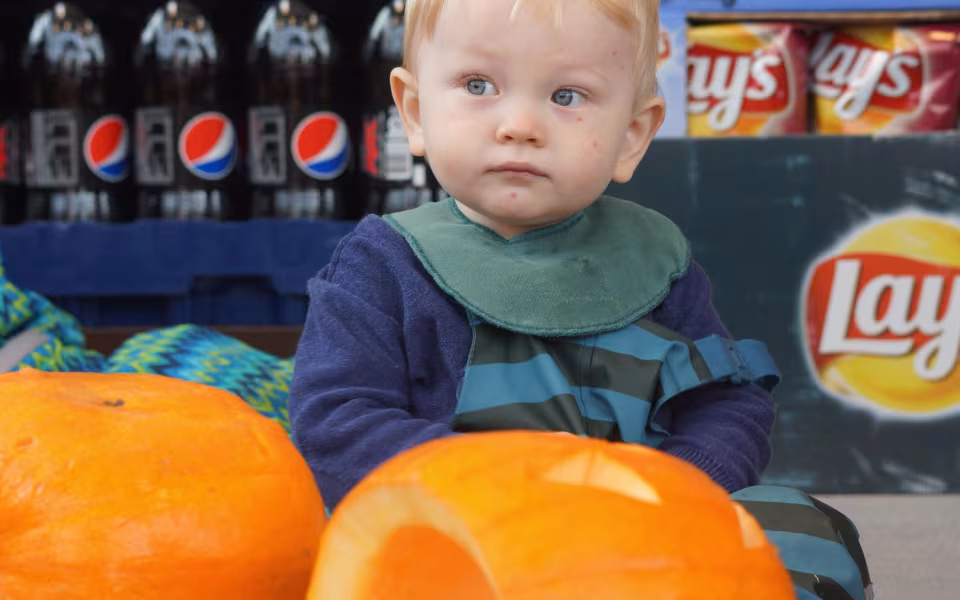 Dagplejebørn i Ansager hjælper brugsen med at udmykke til halloween