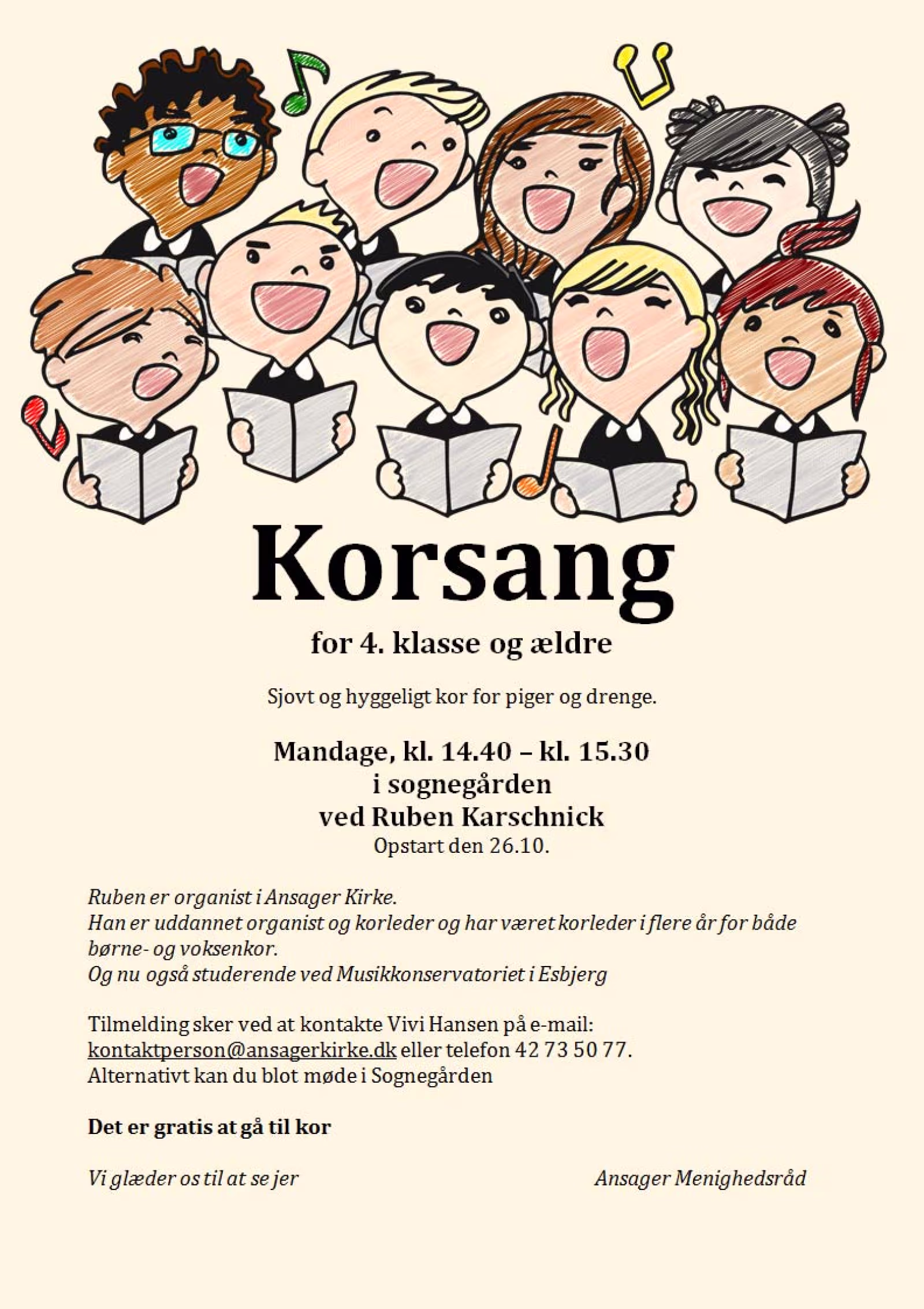 Mellemtrinnet fra Ansager Skole får en introduktion i korsang i kirken