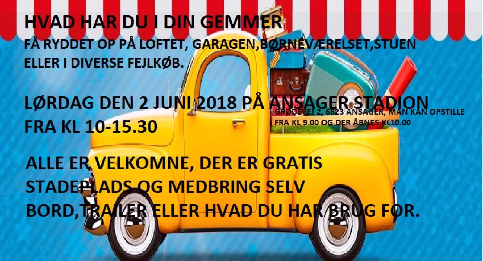 Bagagerumsmarked stadepladser er gratis og uden tilmelding