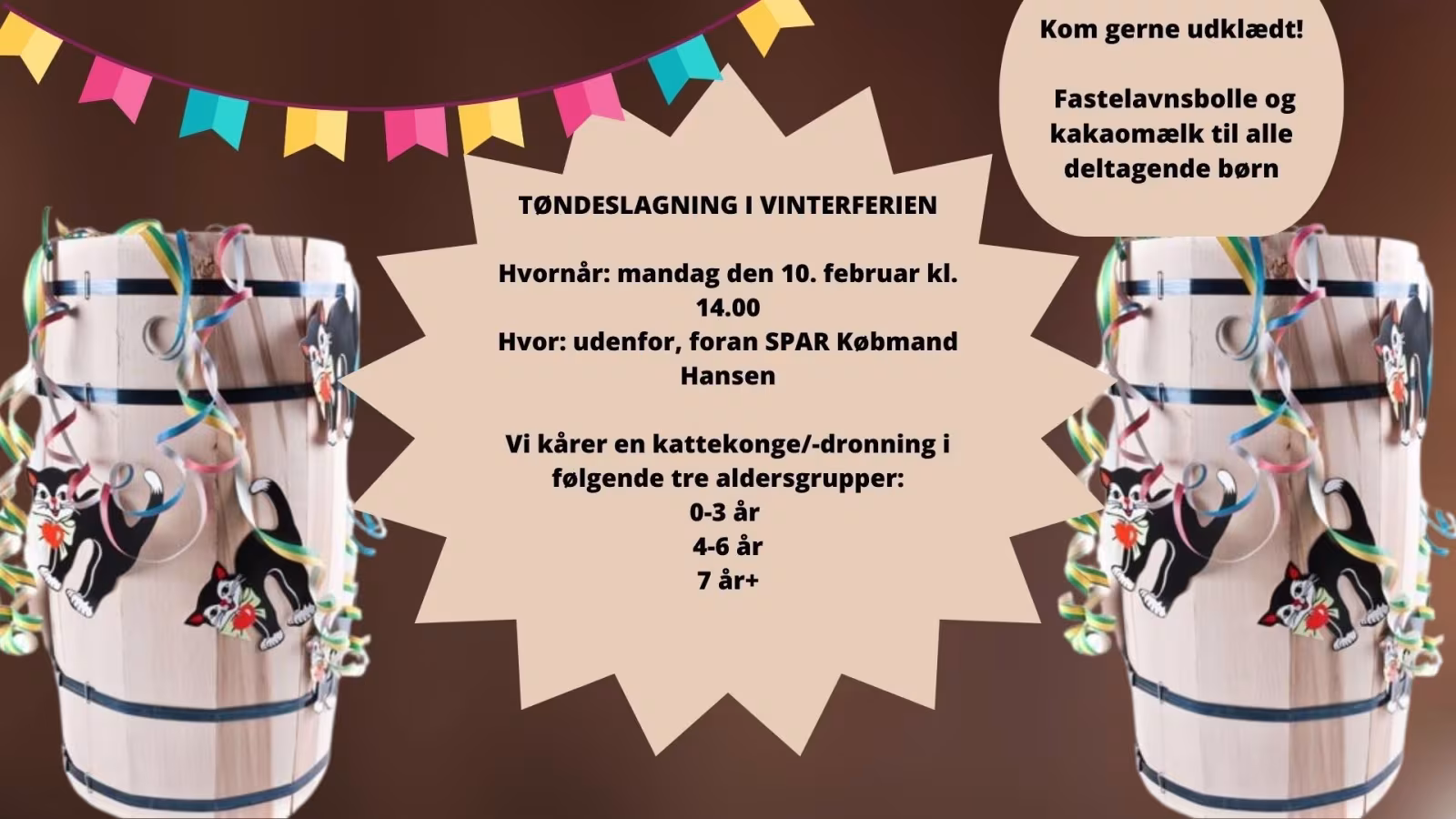 Fastelavnsfest med tøndeslagning og præmier