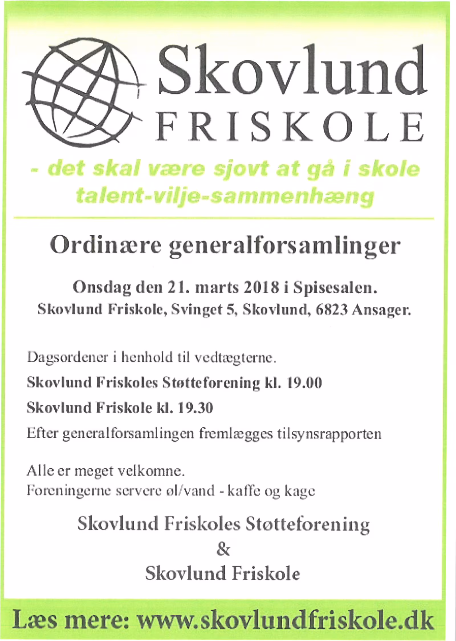 Skovlund Friskole - Generalforsamling - 21. marts 2018