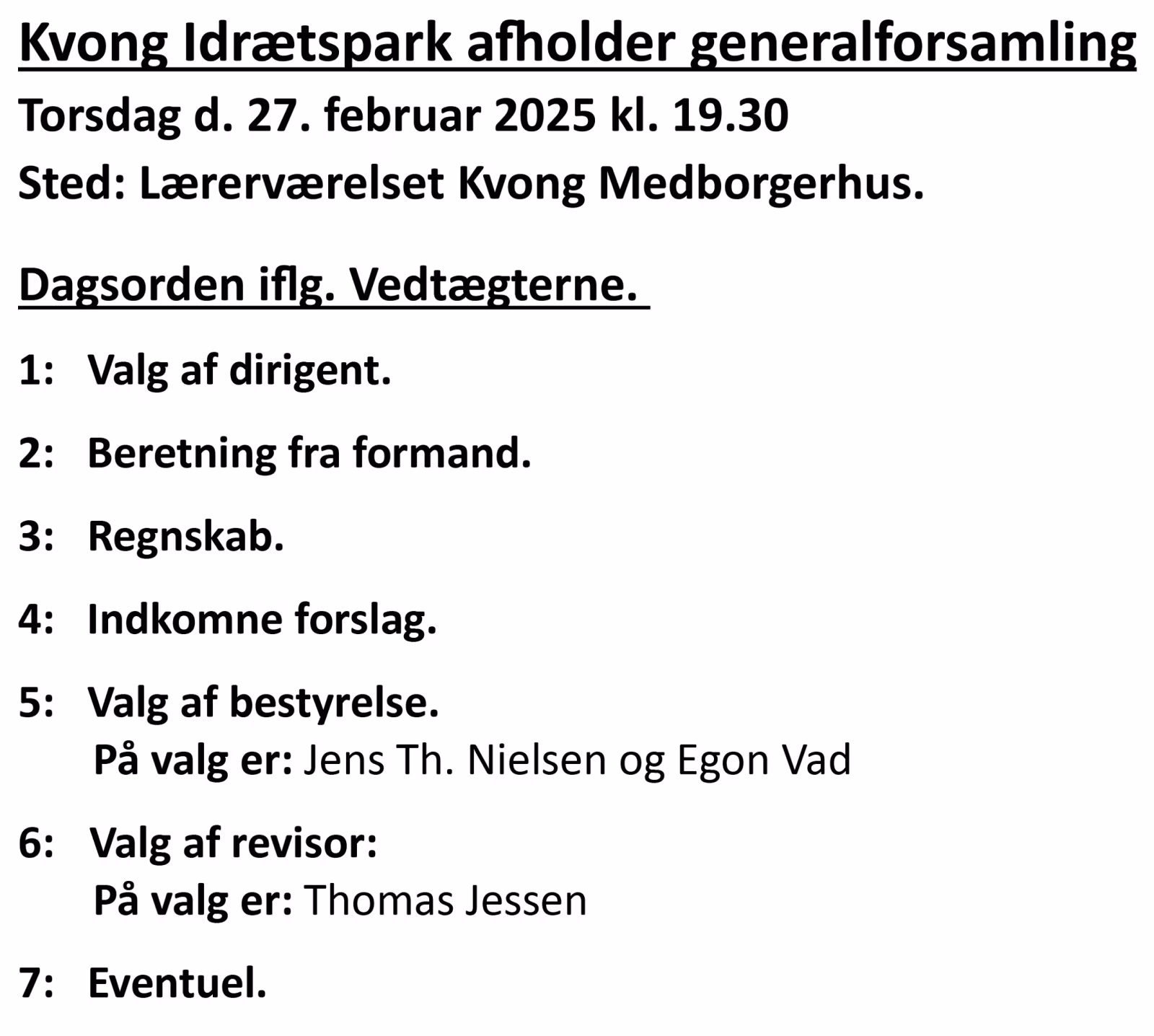 Generalforsamling - Kvong Idrætspark