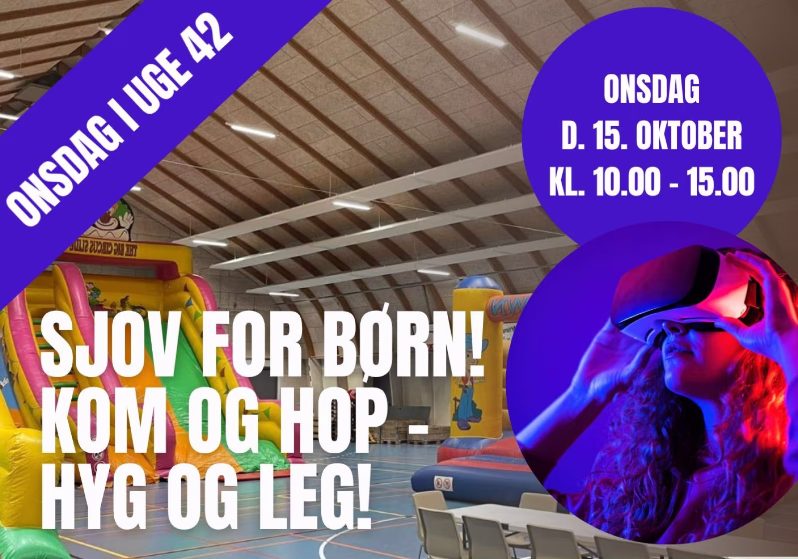 Sjov for børn - Hoppeborge i hallen og sjove udfordringer med VR-Briller
