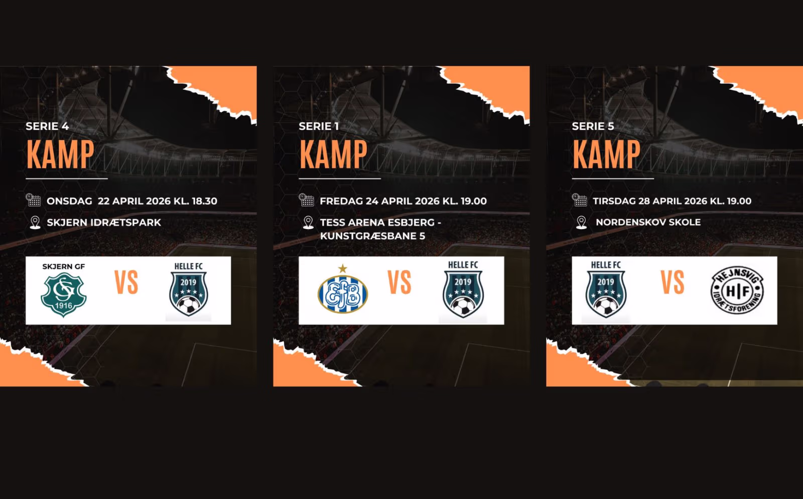 Helle FC senior Herre. Kommende kampe fra 22. april og til og med 28. april 2026.