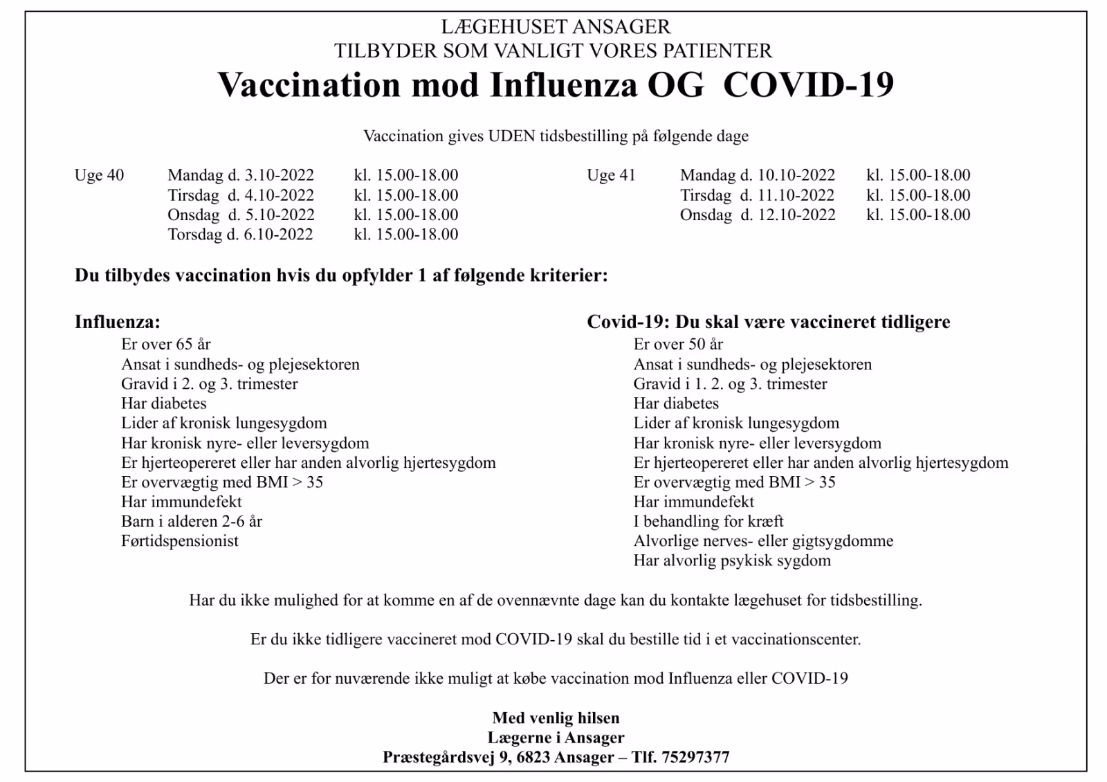 COVID 19 & Influenza vaccinationer