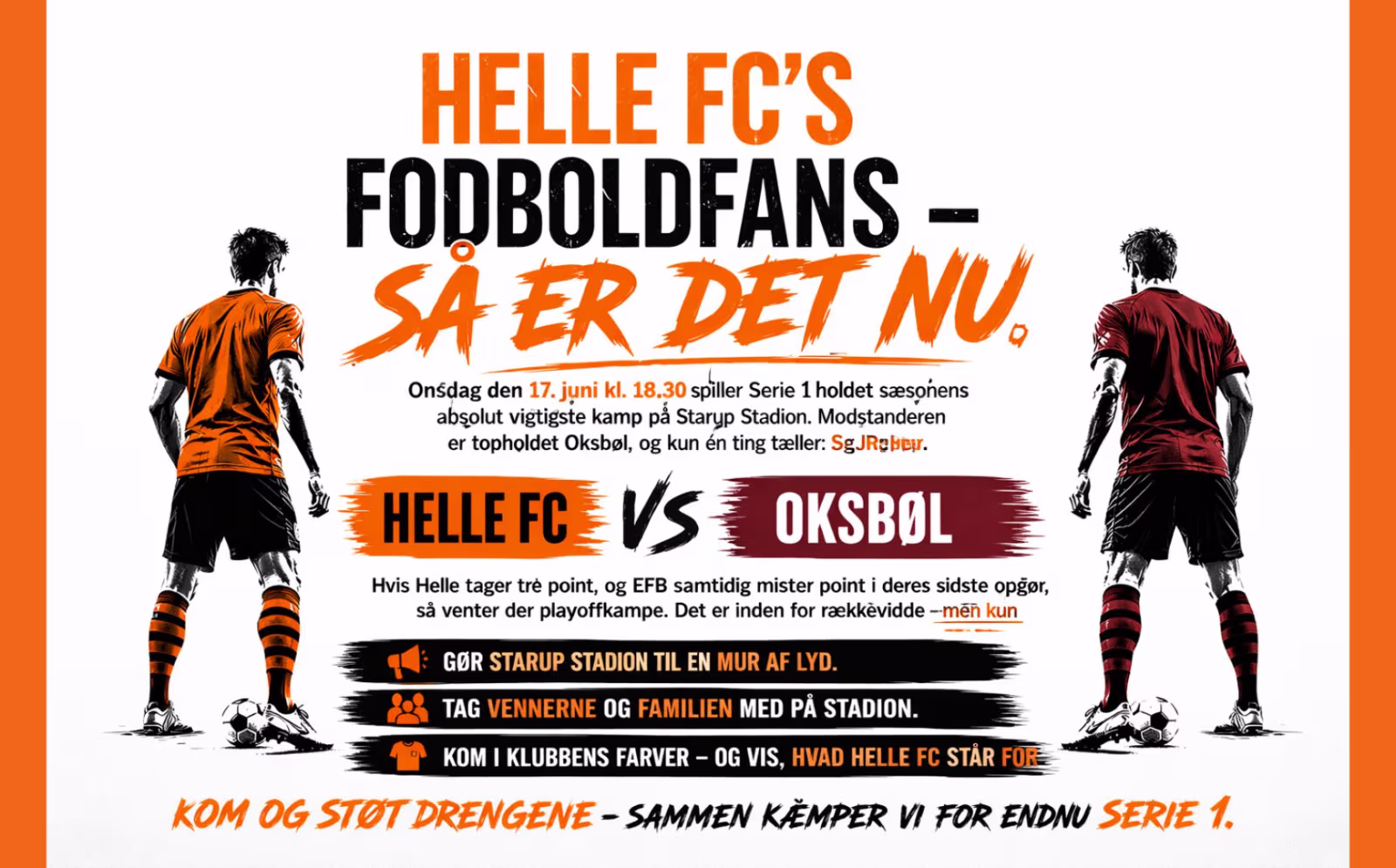 Helle FC’s fodboldfans — Så er det i aften på Starup Stadion kl.18.30.