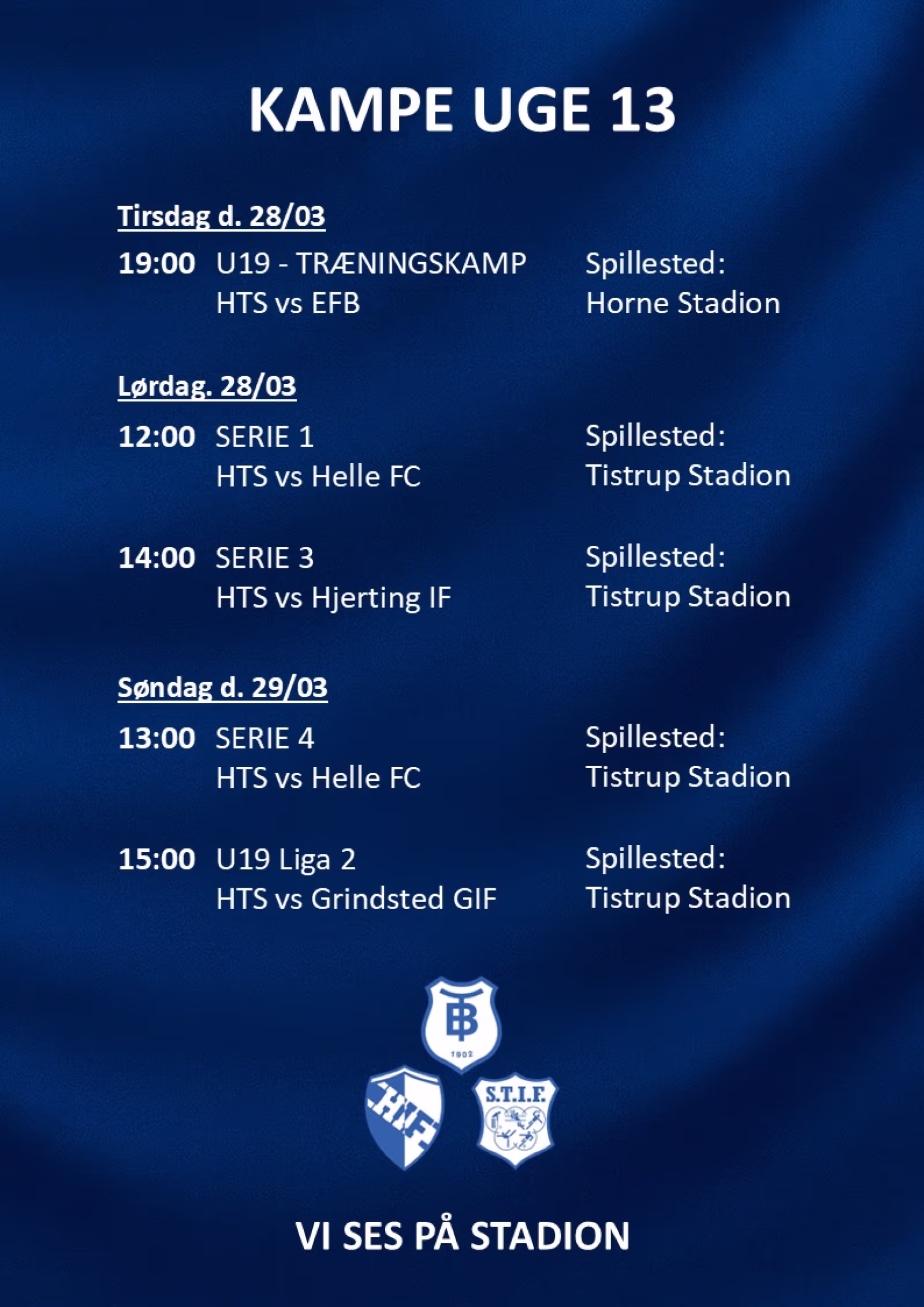 Fodbold Serie 1 HTS - Helle FC - Lørdag 28. marts kl. 12:00 Tistrup Stadion
