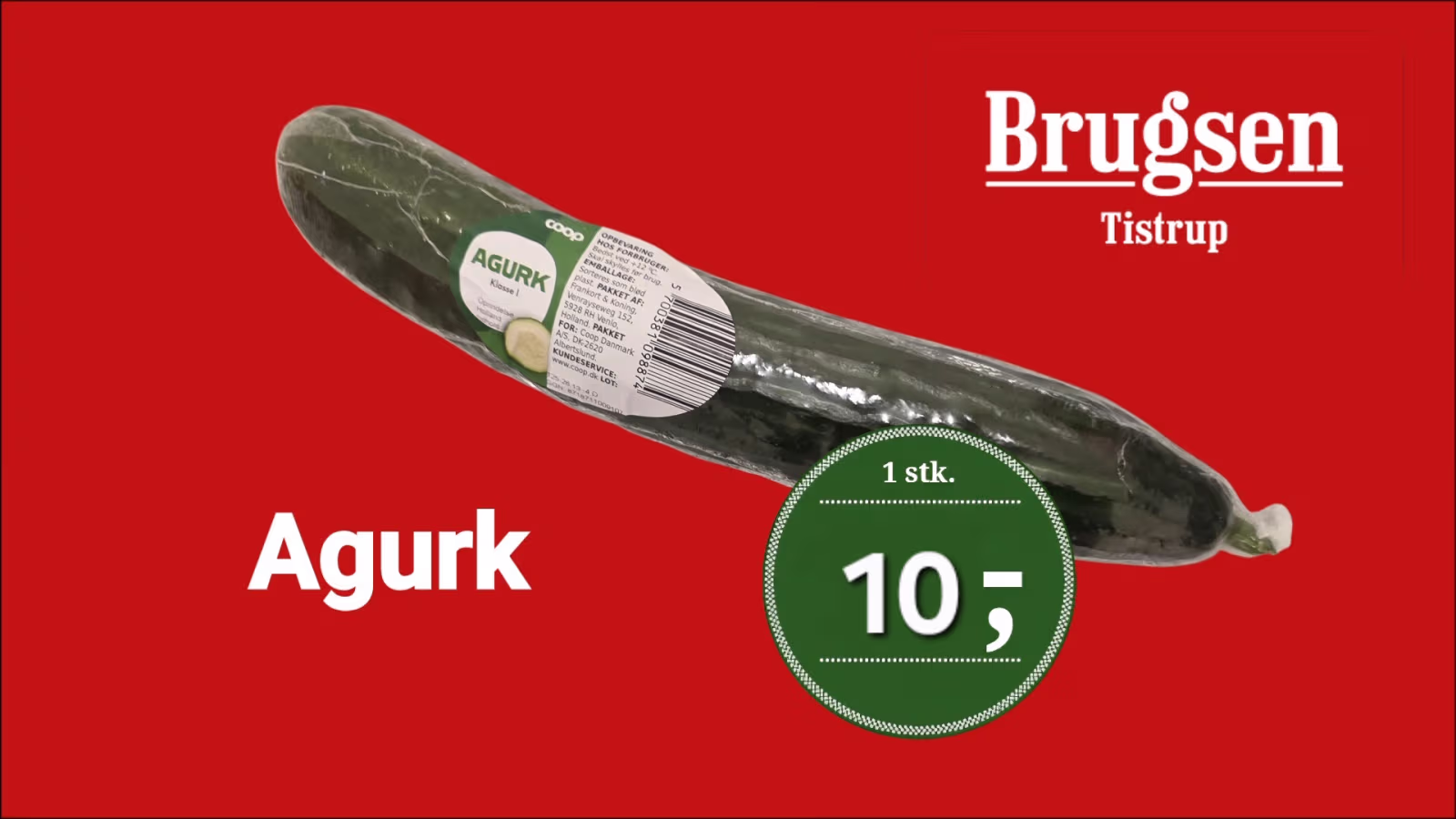 1 Stk. Agurk 10 kr.