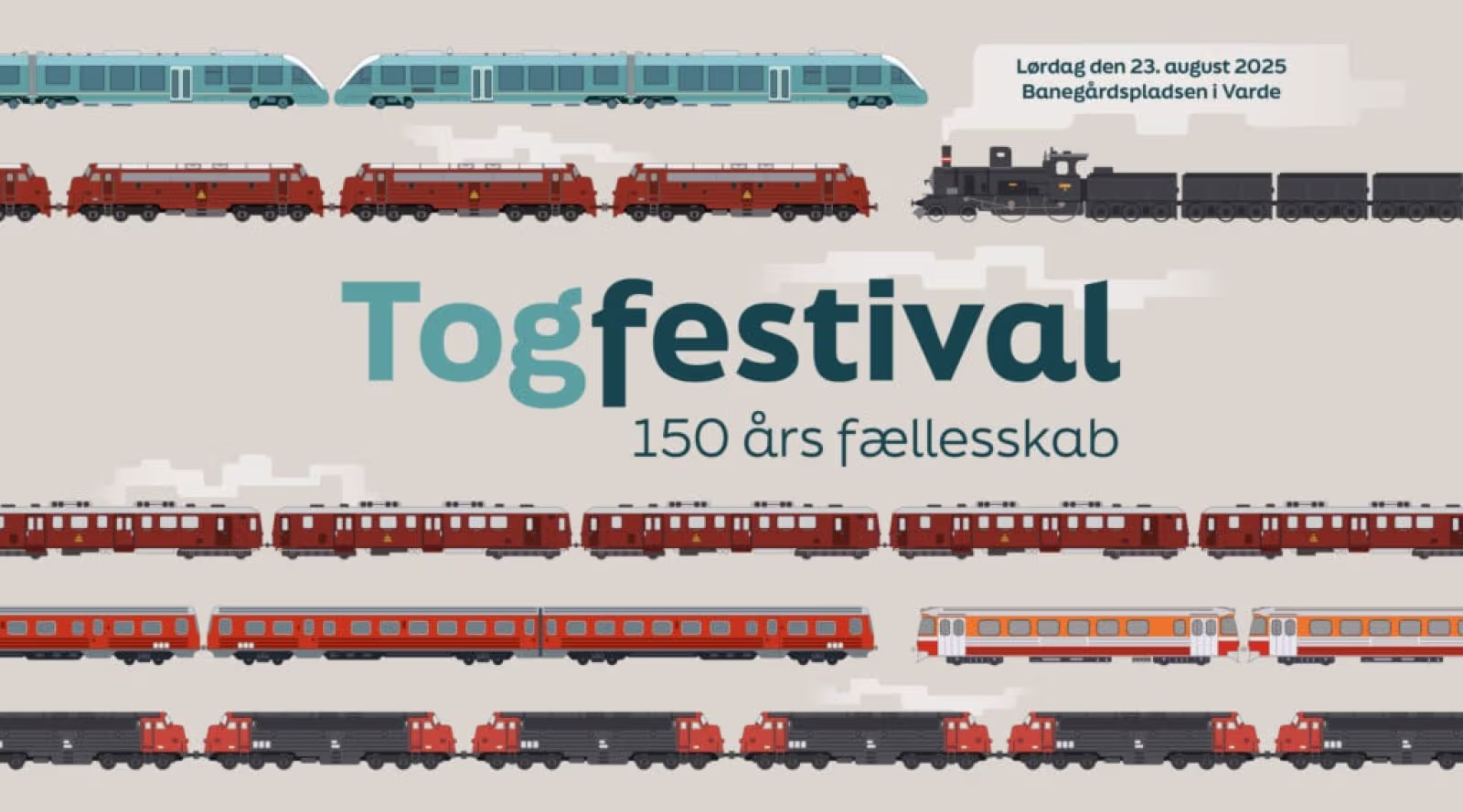 Togfestival - 150 års fællesskab og køreplan for veterantoget på dagen
