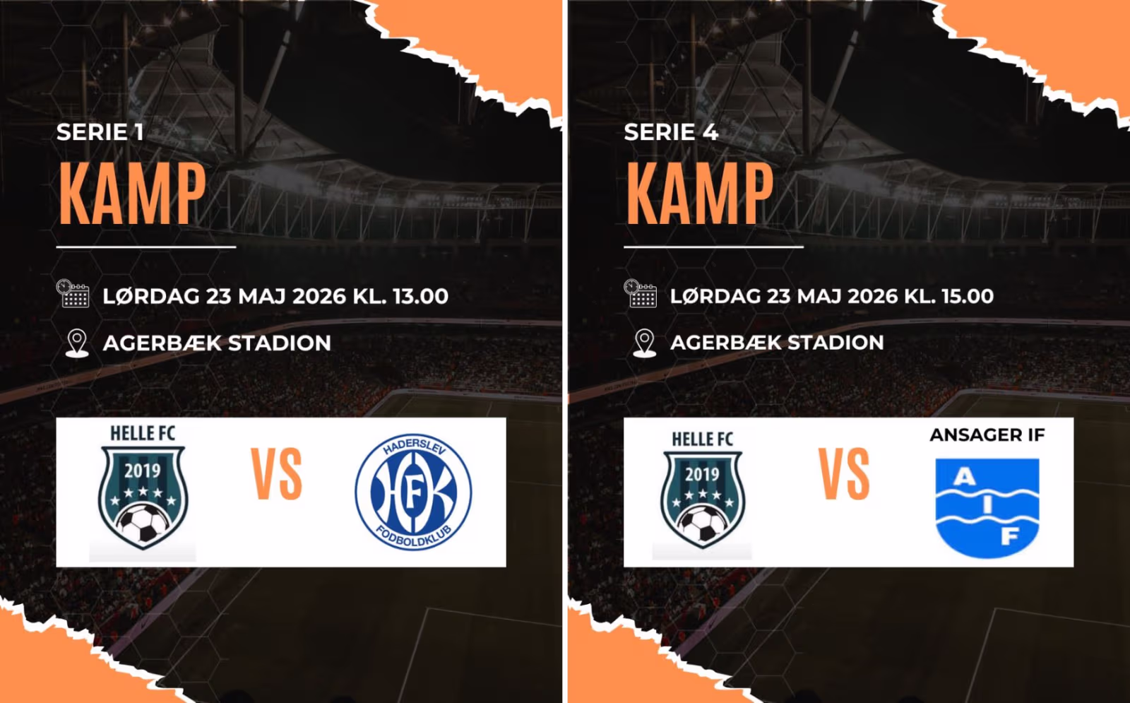 Fodbolddag på Agerbæk Stadion, det er Helle FC serie 1 og 4.