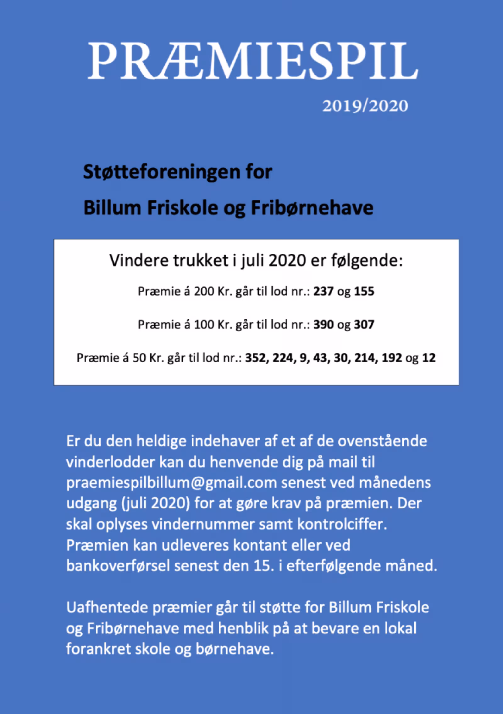 Præmiespil for Billum Friskole og Fribørnehave