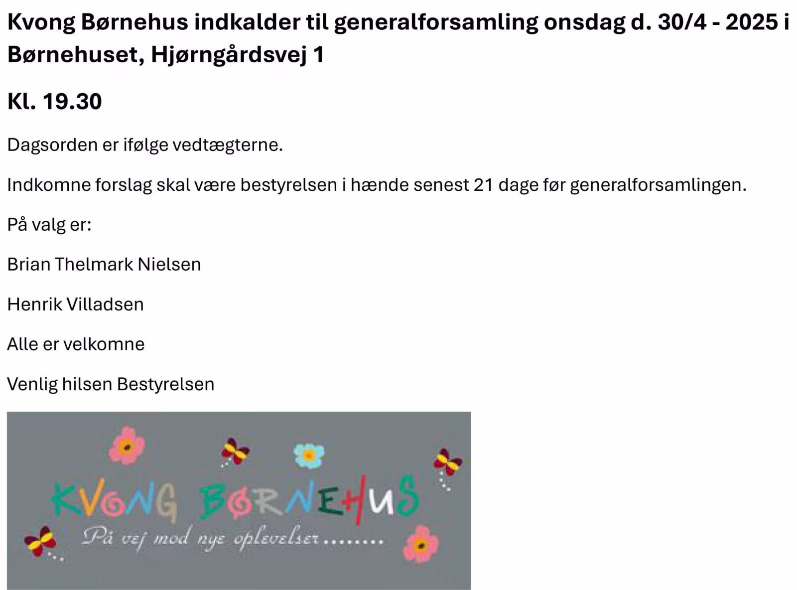 Generalforsamling Kvong Børnehus