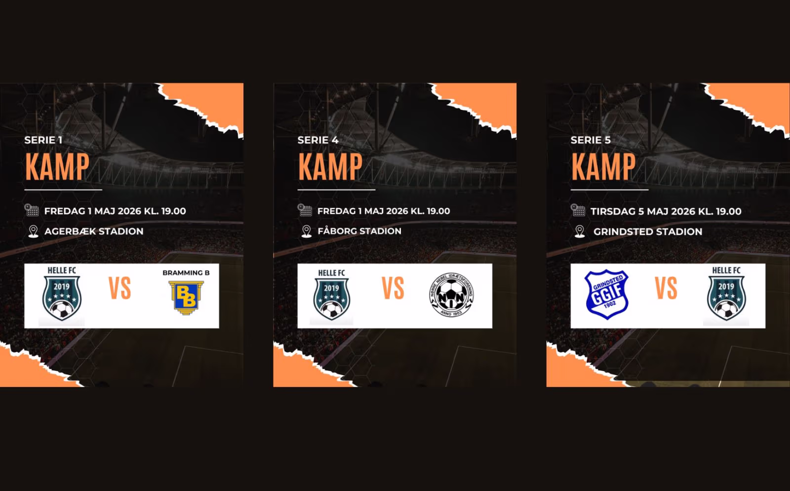 Kommende fodboldkampe for Helle FC Herre senior, fra 1. maj til og med 5. maj.