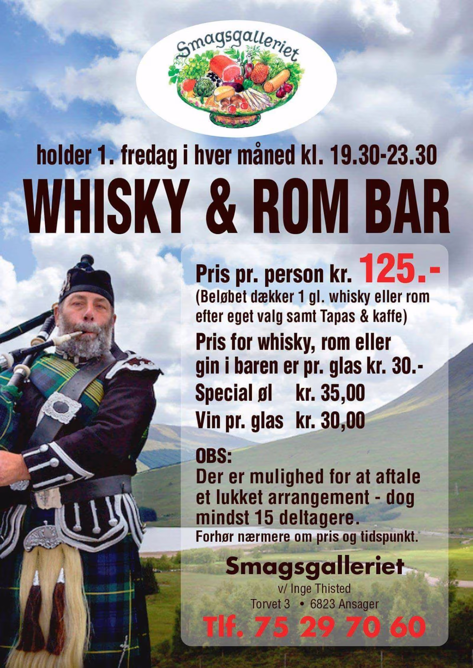 Whisky- og rombar er åben
