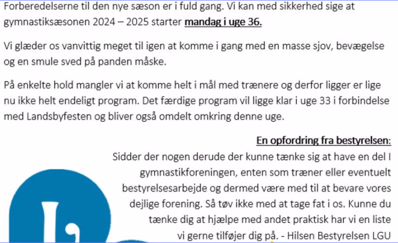 2 sept: Opstart gymnastiksæsson