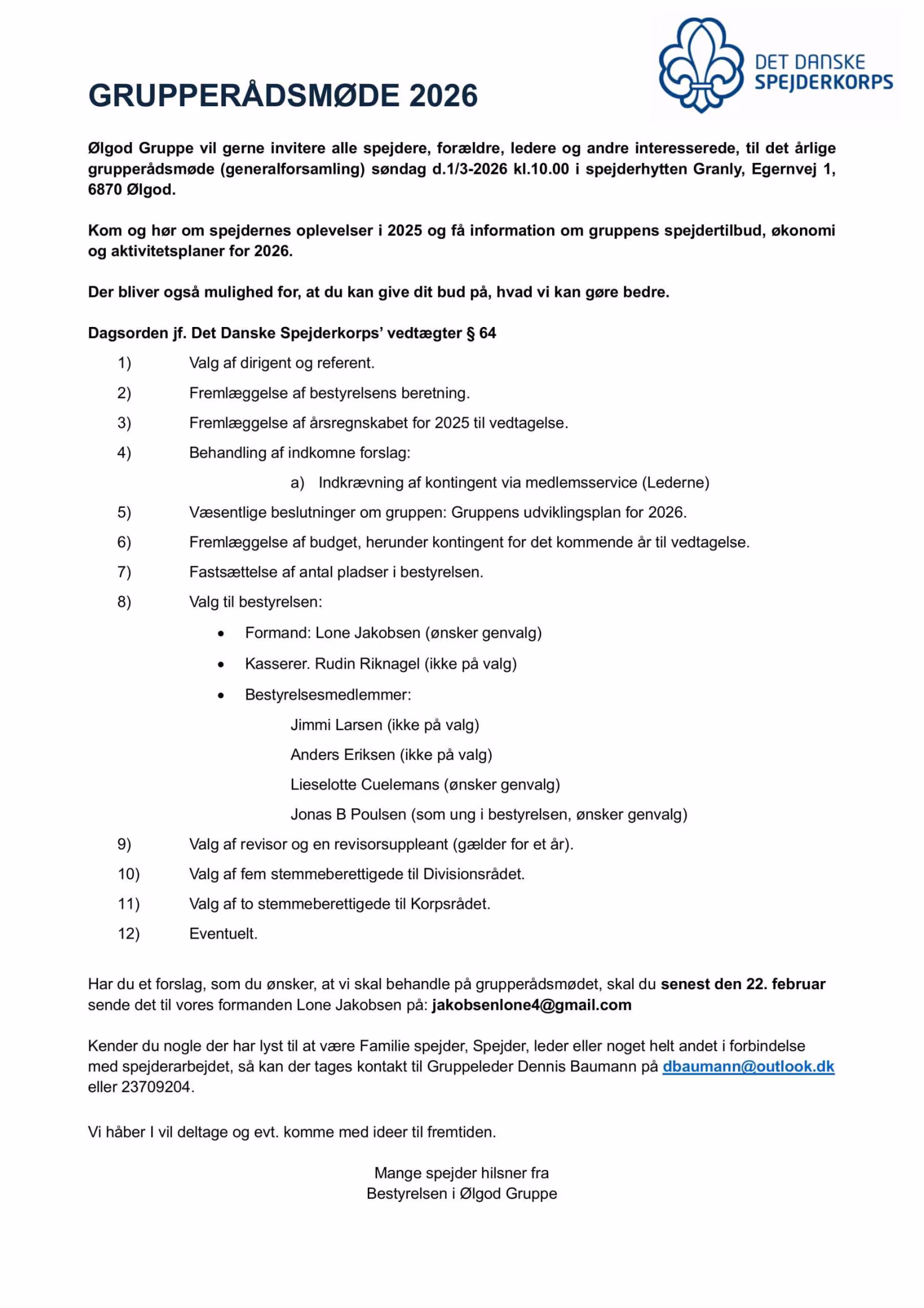 GRUPPERÅDSMØDE 2026 -  Det Danske Spejderkorps - Ølgod gruppen