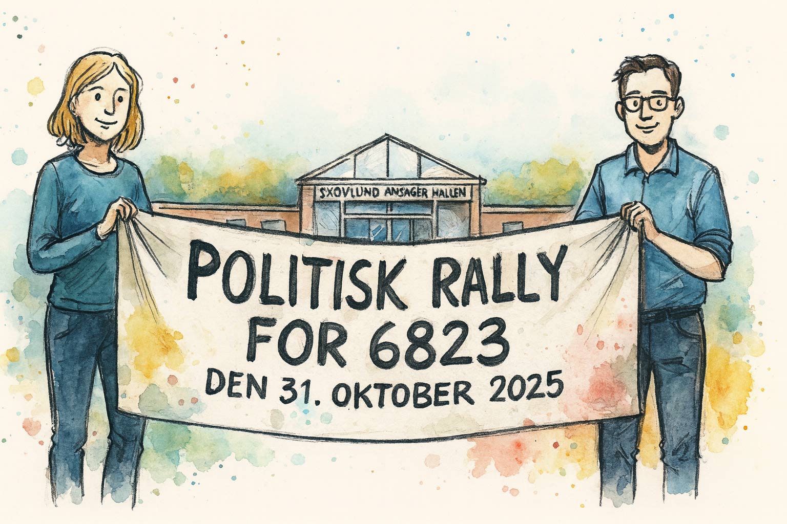 Skovlund-Ansager Hallen danner rammen om “Politisk Rally for 6823” med debat, fællesspisning, stande og aktiviteter den 31. oktober 2025