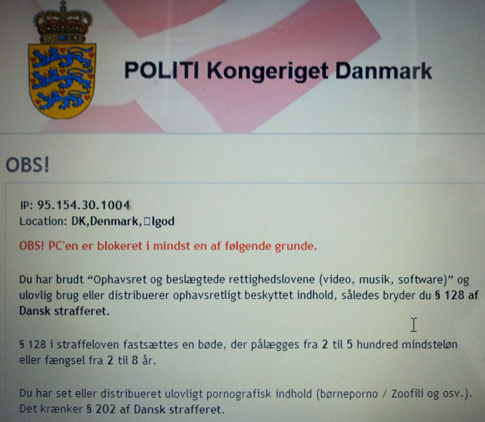 Skærmbillede af virus