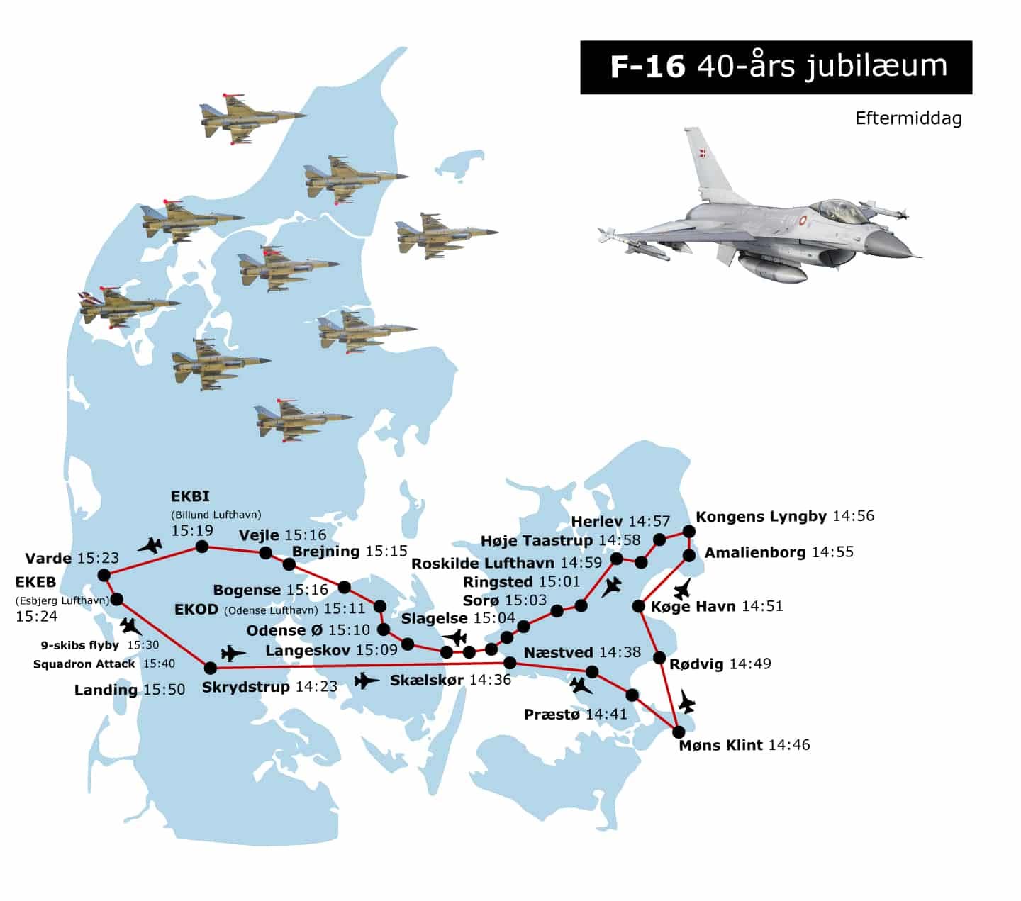 Ni-skibs formationsflyvning, som man kan se på fredag, hvis vejret er med piloterne
