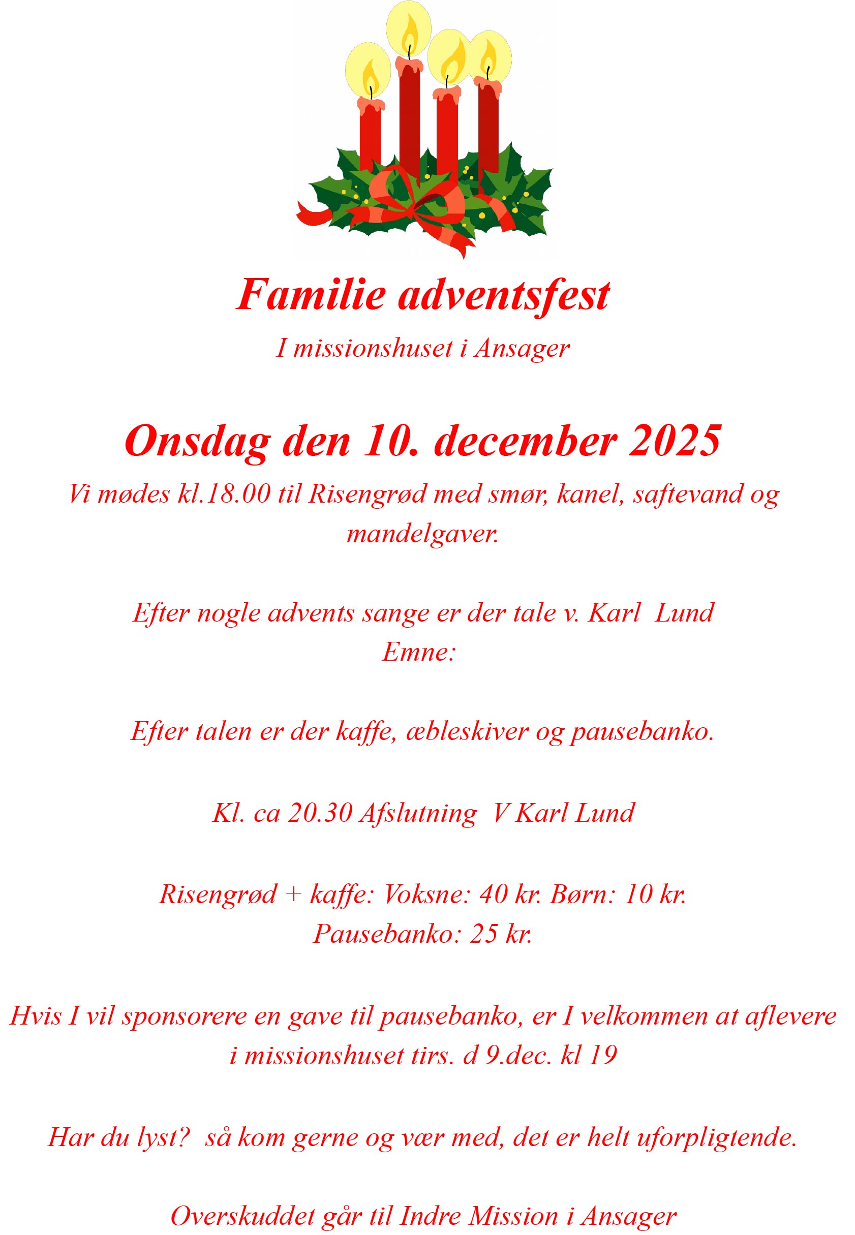 Familieadvents­fest i Missionshuset Ansager