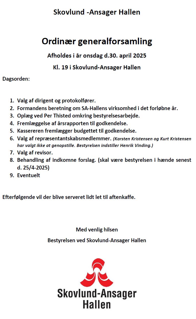 Skovlund-Ansager Hallen generalforsamling