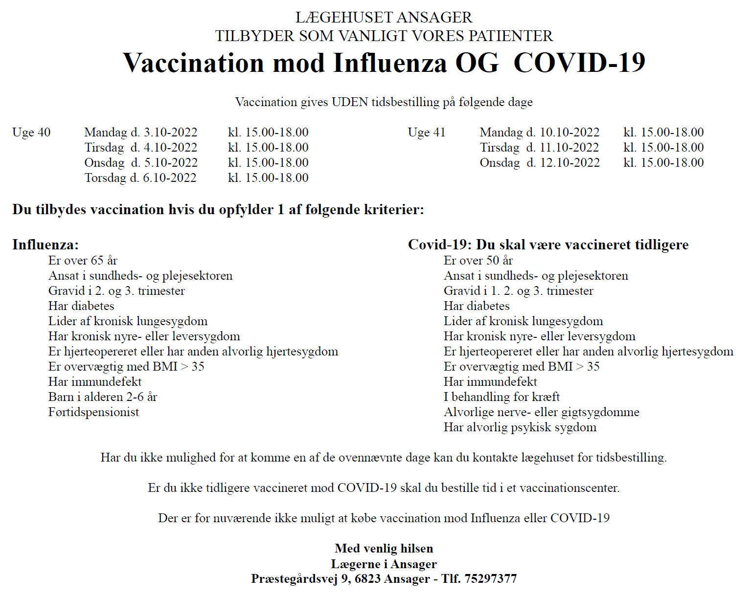 Vaccination mod Influenza og Covid-19