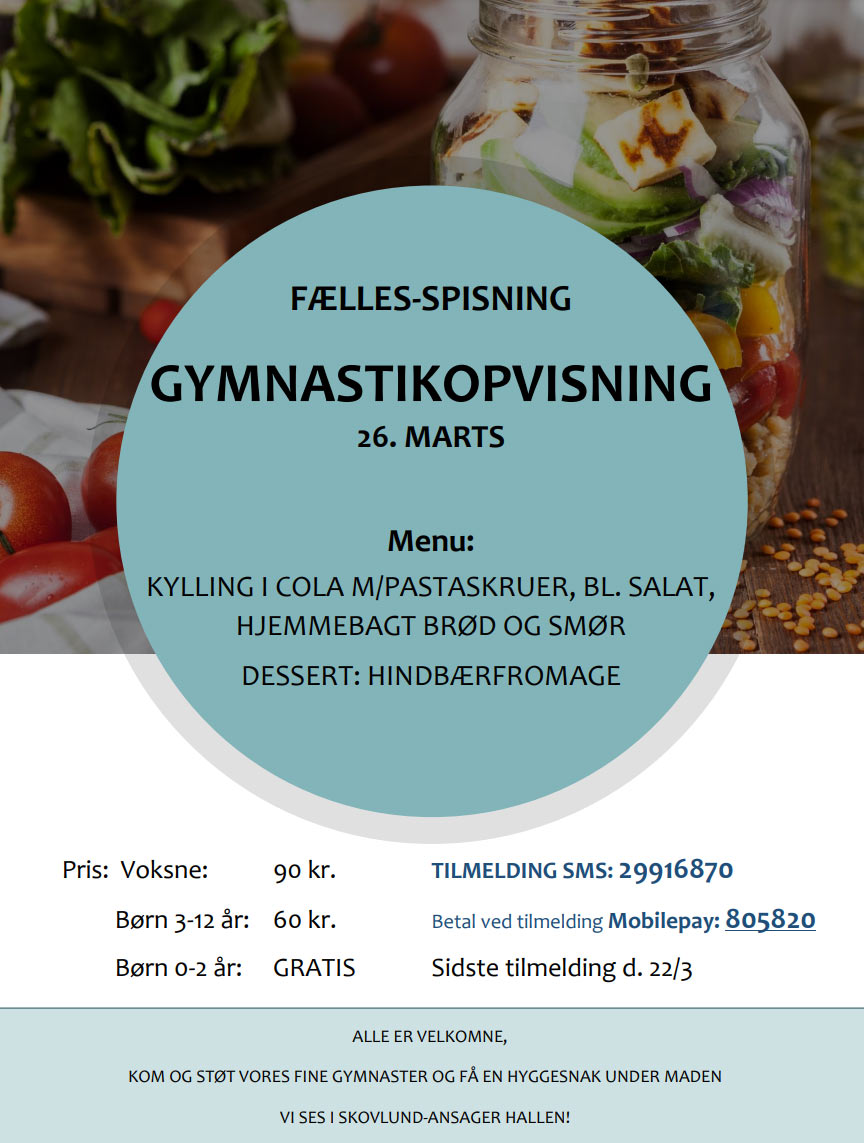 Fællesspisning efter gymnastikopvisning den 26. marts 2022