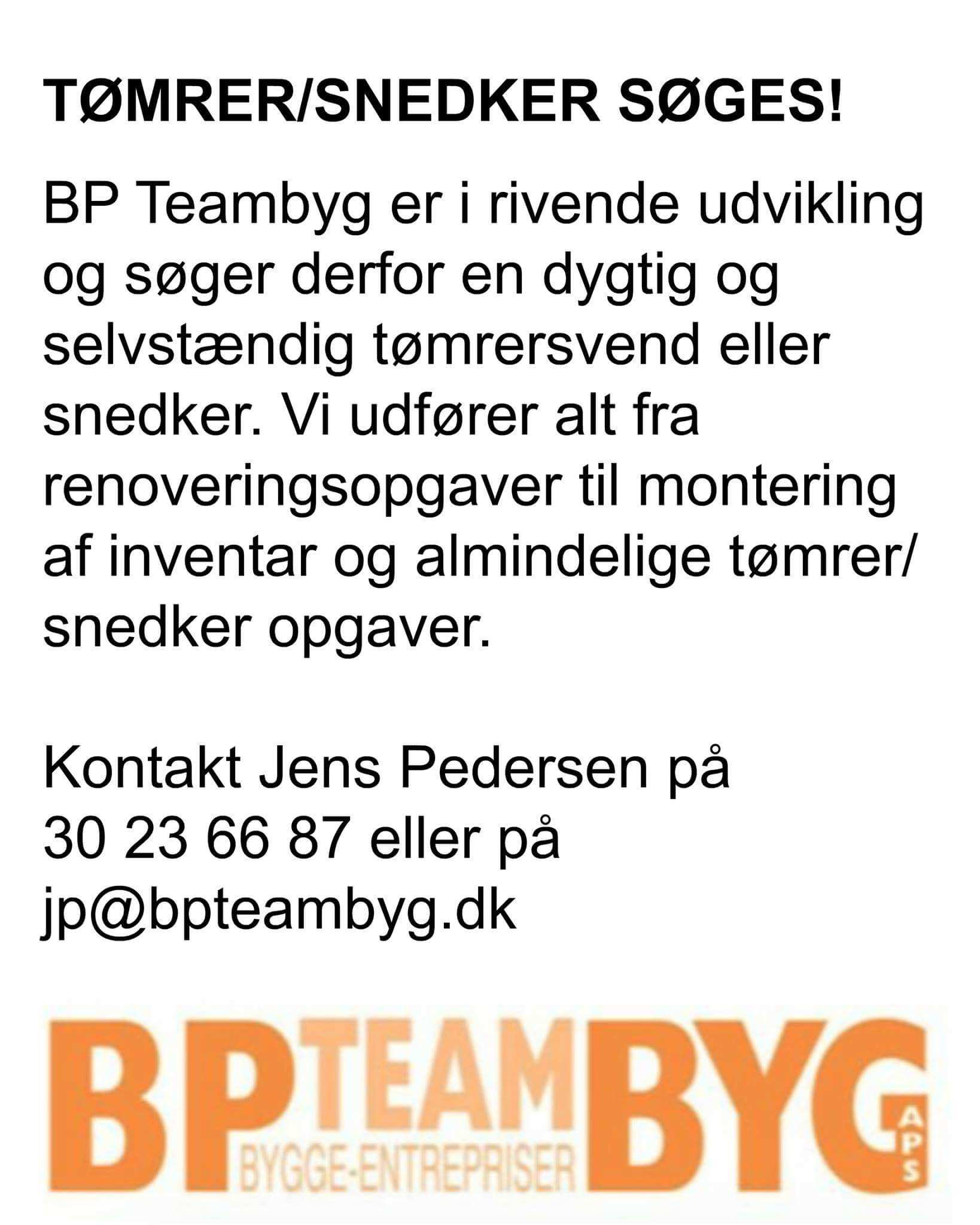 Tømrer / snedker søges