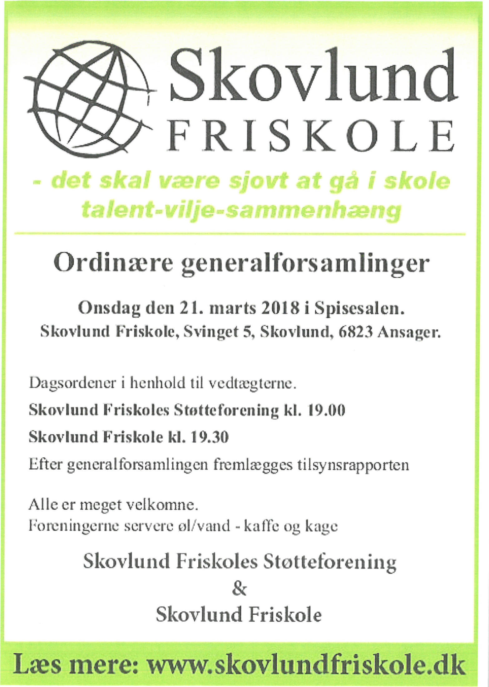Skovlund Friskole - Generalforsamling - 21. marts 2018